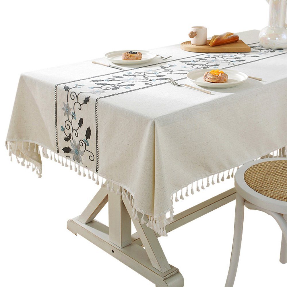 FELIXLEO Tischdecke Tischdecke bestickt Quaste staubdicht Tischdecke für Küche 140*180cm