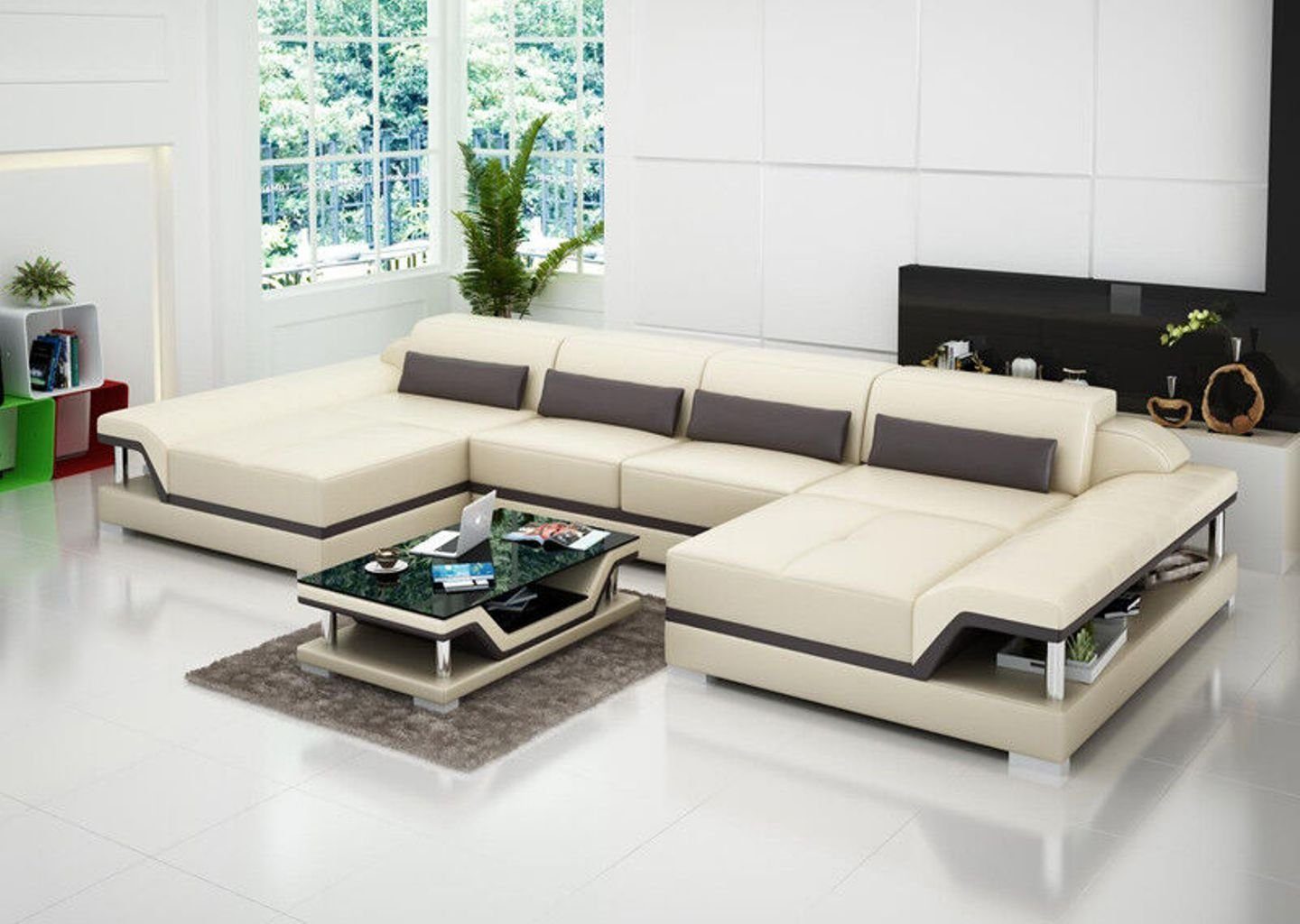 JVmoebel Ecksofa, Ledersofa Couch Wohnlandschaft Ecksofa Eck Garnitur Design Modern Beige