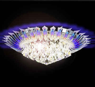 Lewima LED Deckenleuchte Kristall XL Ø60cm RGB Farbwechsel Deckenlampe mit Fernbedienung, LED wechselbar Lichtfarbe und Stärke beliebig, 6xG9 Starterkit in Warmweiß, Ideal für Wohnzimmer oder Schlafzimmer, glitzernd funkelde Lampe Andromeda