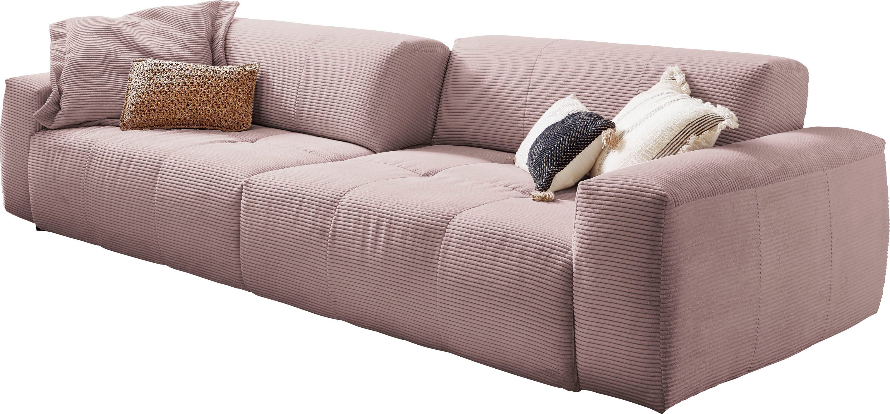 3C Candy Big-Sofa Yoshy, Zwei Sitztiefen durch verstellbare Rückenlehne, Bezug in Cord rosé