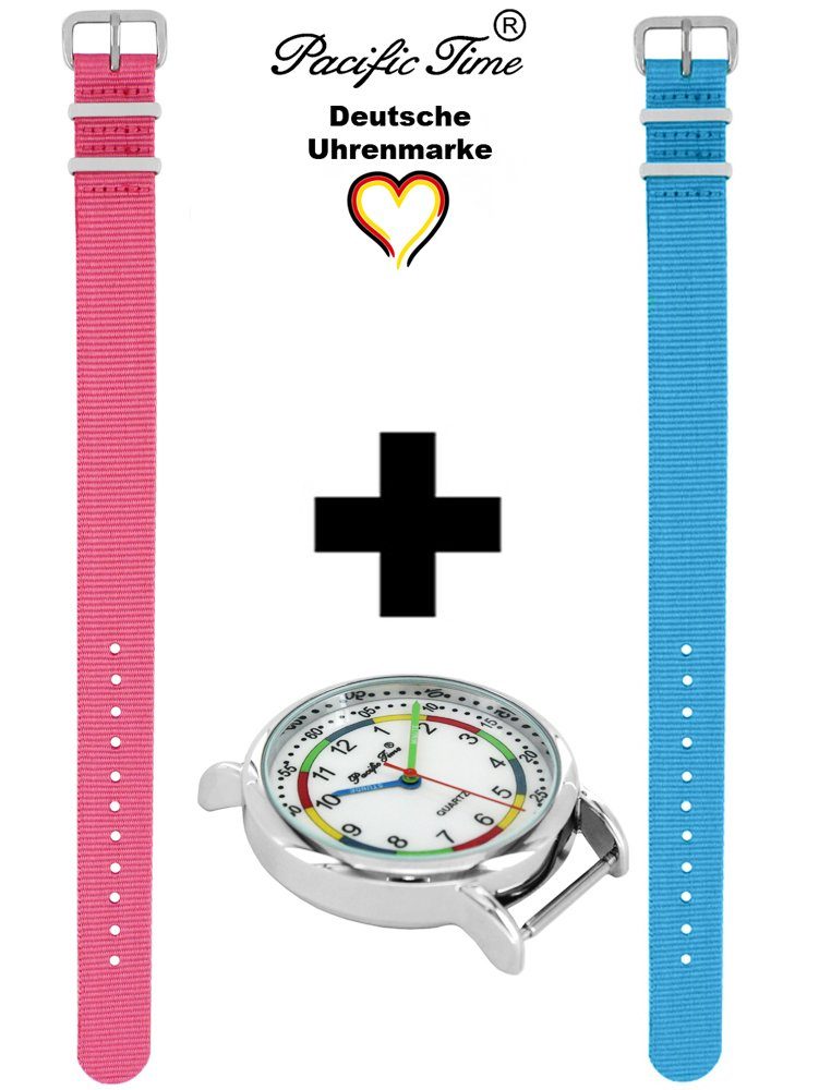 Design Mix - Versand First Kinder Armbanduhr Time Set Lernuhr und und Gratis hellblau rosa Pacific Wechselarmband, Match Quarzuhr