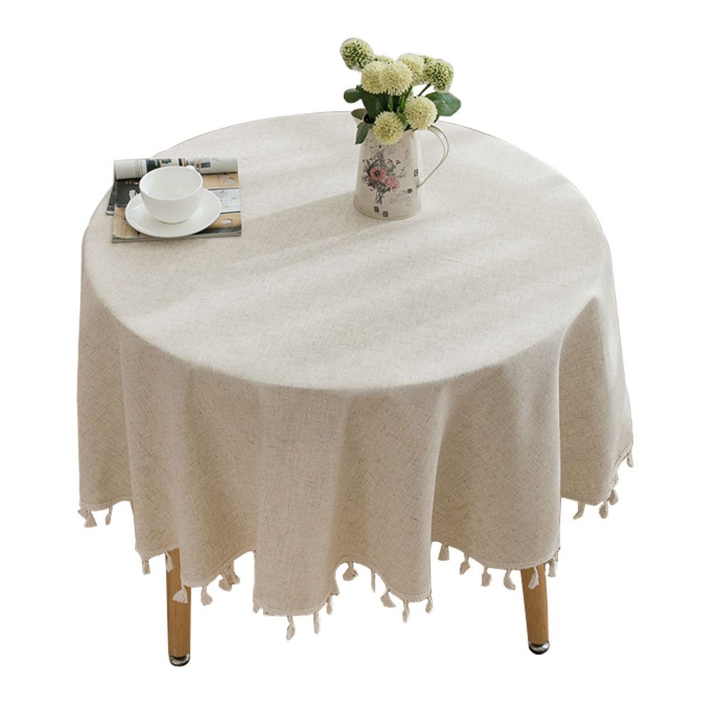NUODWELL Tischdecke Tischdecke Rund mit Quaste,Abwaschbar Leinen Baumwolle günstig online kaufen