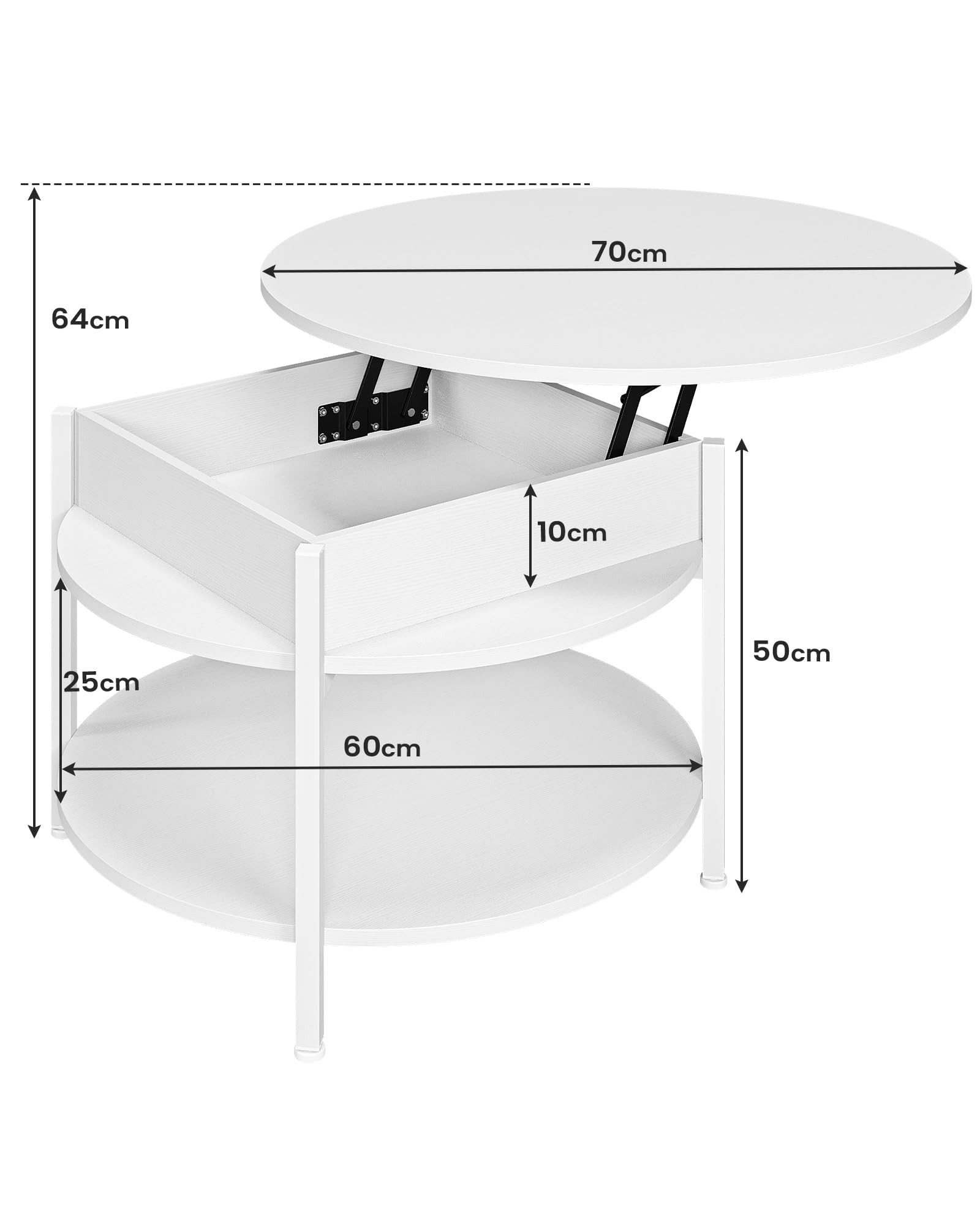 MSMASK Couchtisch Rund, höhenverstellbarer Kaffeetisch mit Verstecktem Stau günstig online kaufen