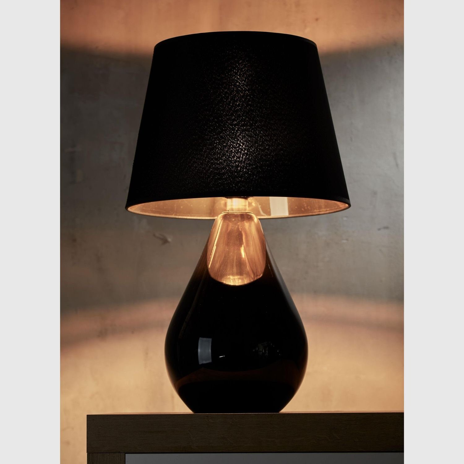 ohne RIKA, Gold Schwarz Stoff Tischleuchte E27 cm Licht-Erlebnisse Glas Nachttisch 66 Leuchtmittel, Wohnzimmer hoch