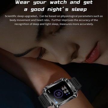 Hipipooo mit Bluetooth-Kopfhörer,HD-Touchscreen-Aktivitäts-Fitness-Tracker Smartwatch (1.96 Zoll, Andriod iOS), mit Blutsauerstoff-Blutdruck-Übungsmonitor wasserdichte Sport