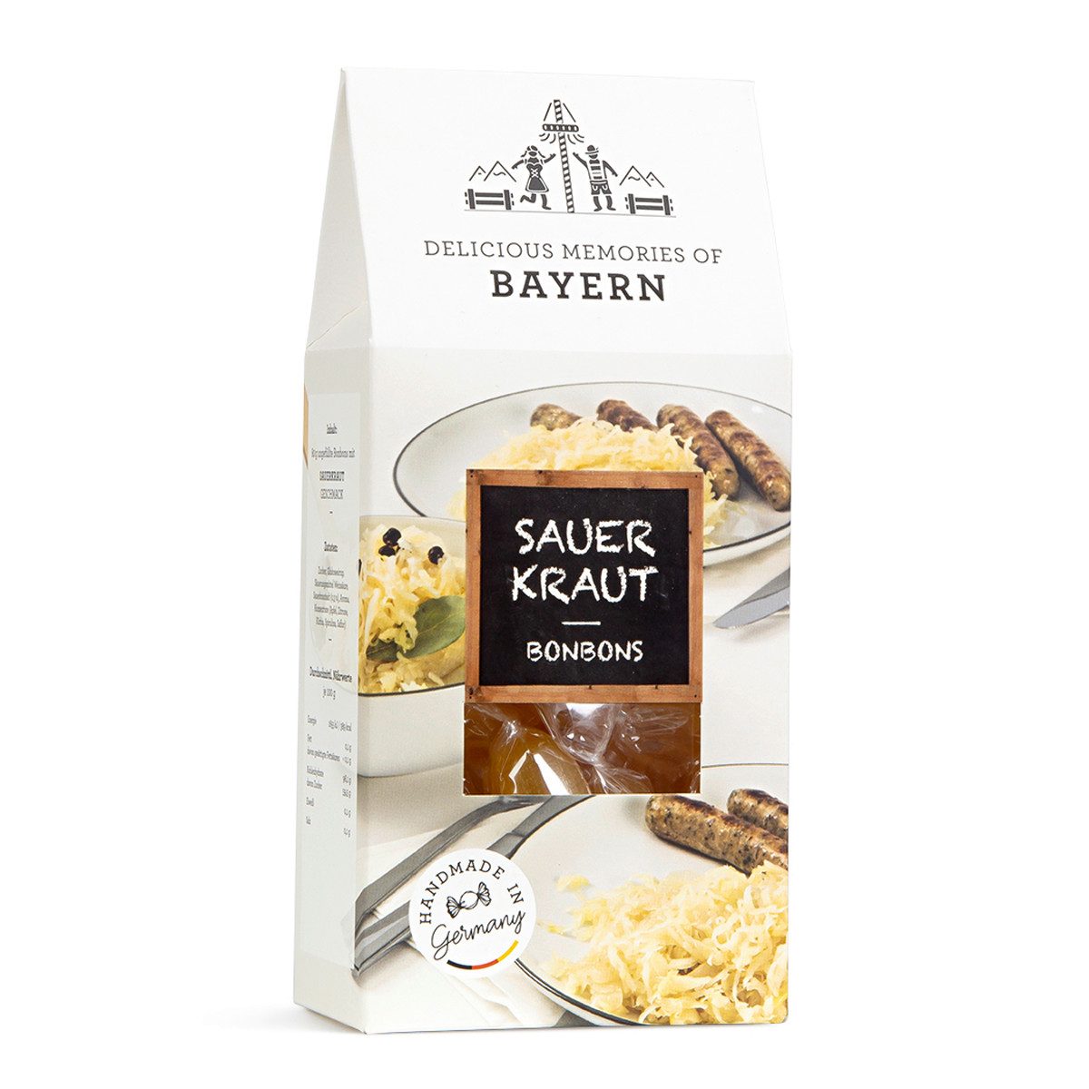 Edel Süßigkeit, Edel Bonbons mit Sauerkraut Geschmack in einer Giebelbox 80g
