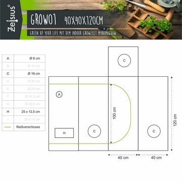 Zelsius Gewächshaus Grow Tent 40 x 40 x 120 cm schwarz/grün Pflanzenzucht Indoor