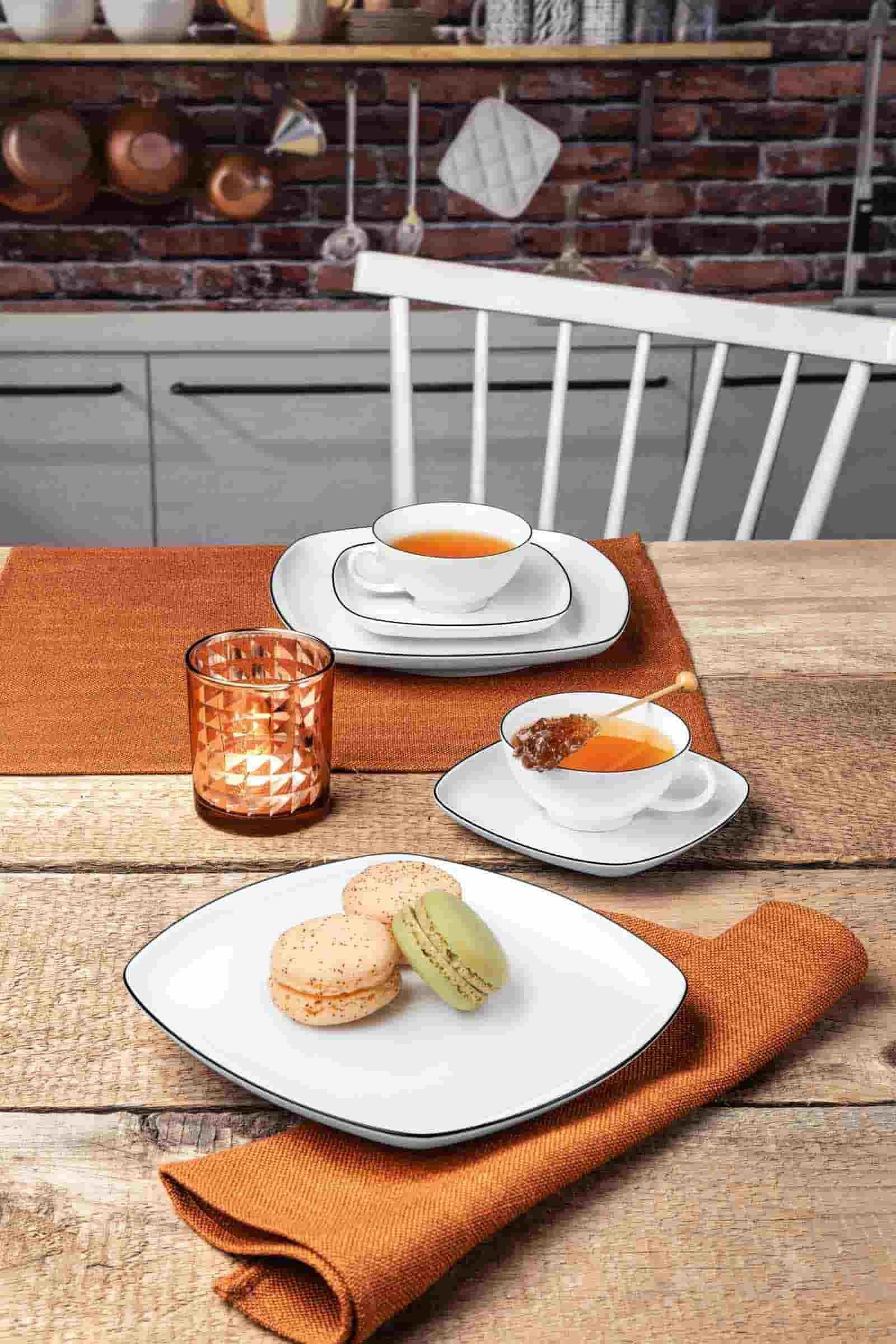 Seltmann Weiden Untertasse Lido Black Line Teeuntertassen eckig 13 x 13 cm, (6 St)