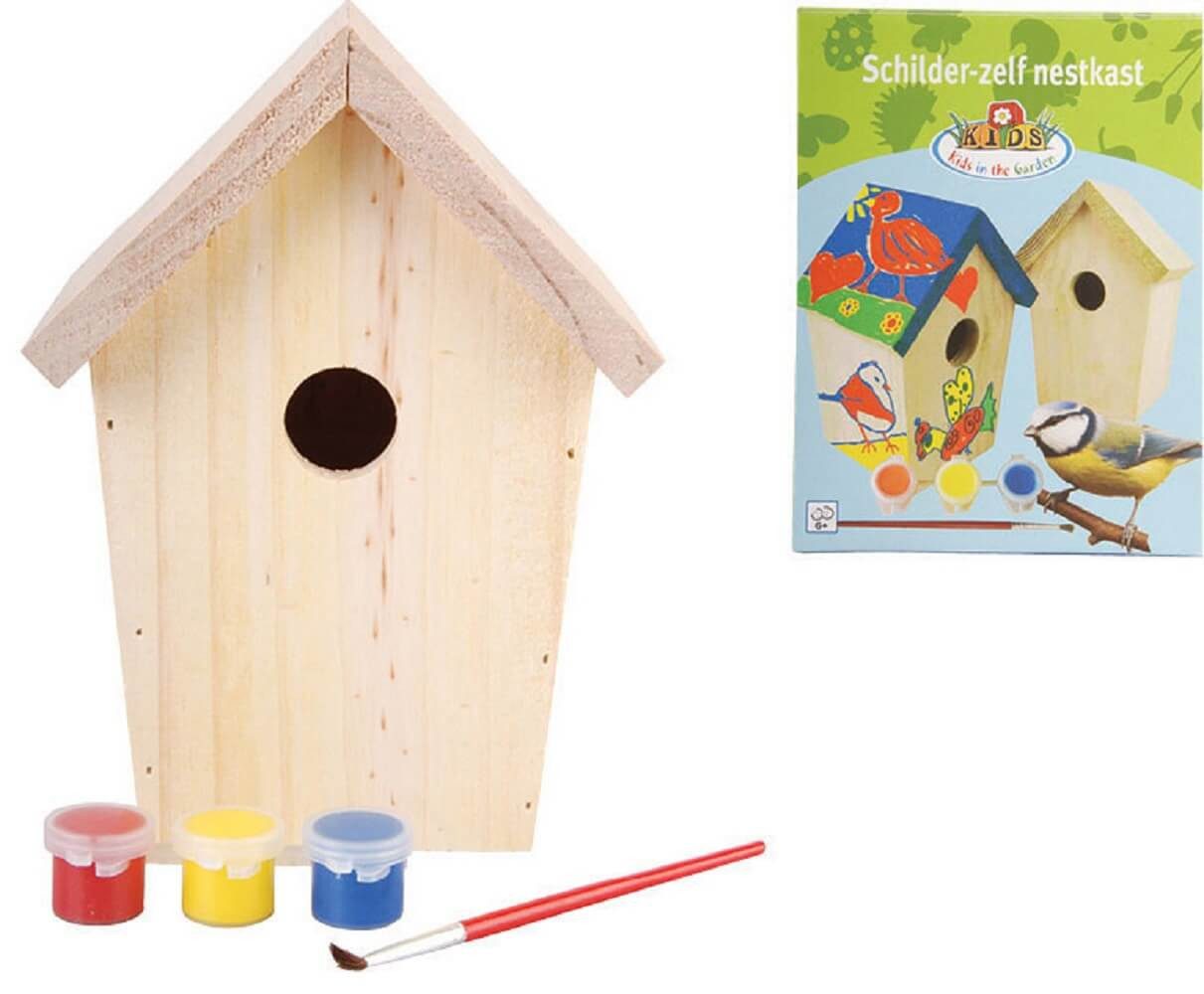 Nistkasten PIY Nistkasten mit 3 Farben und Pinsel Vogelhaus zum anmalen
