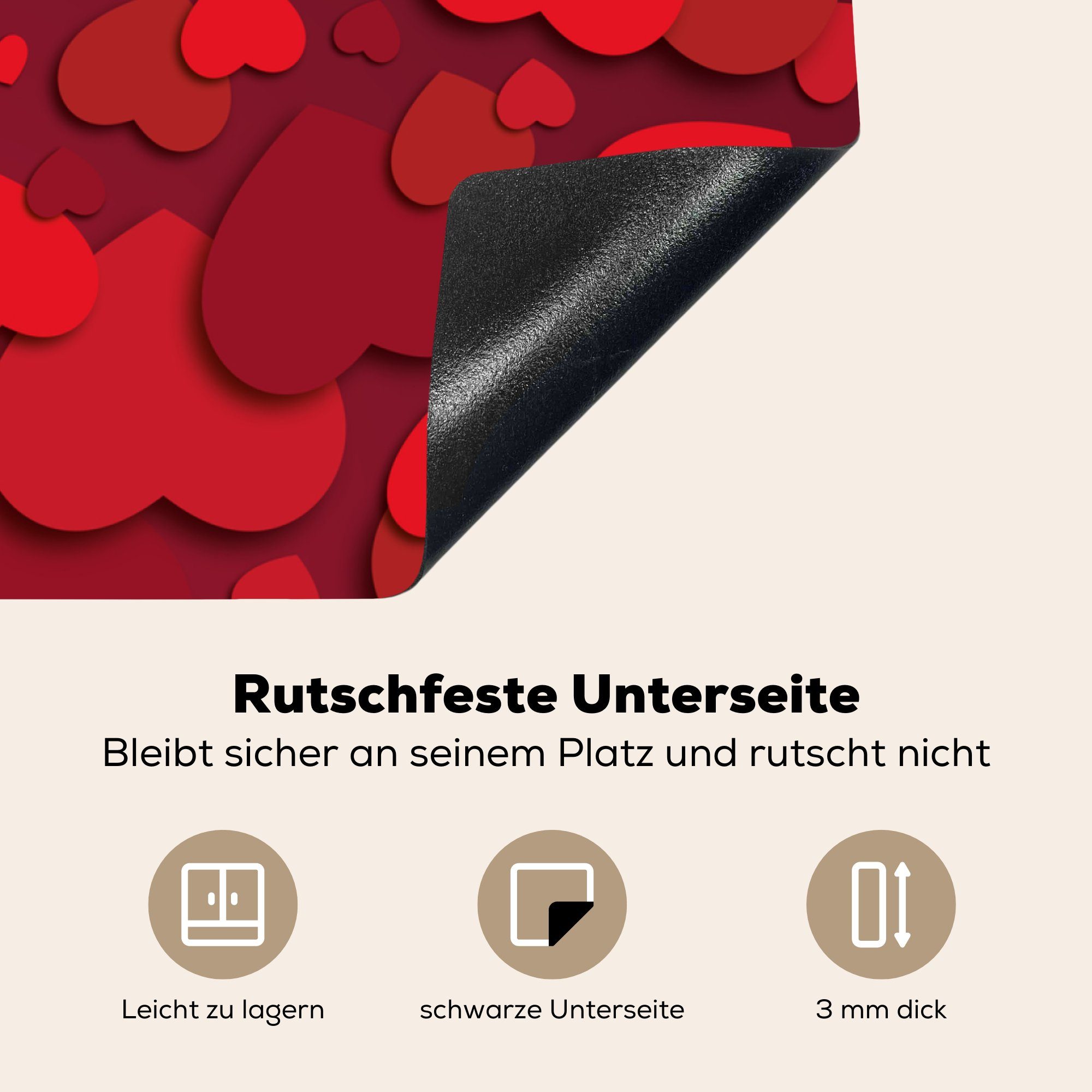 (1 Arbeitsplatte dem Herdblende-/Abdeckplatte Ceranfeldabdeckung, tlg), Valentine's Valentinstag-Illustration küche mit für cm, Day, "Happy Rote MuchoWow 78x78 Vinyl, Zitat