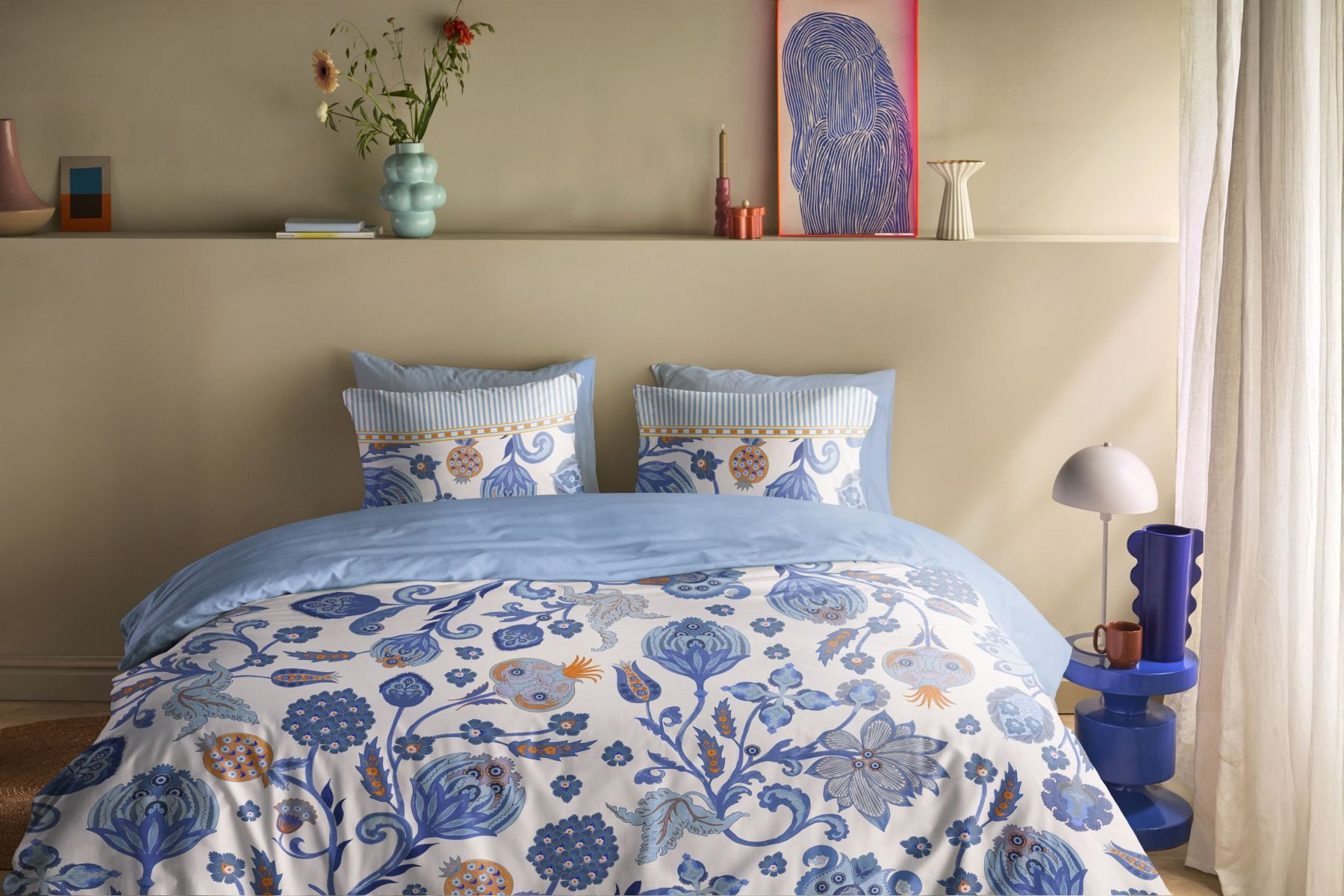 Oilily Bettwäsche Bettwäsche DE OLY Taya Blue 135x200 Blau, Mako Satin, 1 teilig, 135 x 200 cm + 1x 80 x 80 cm