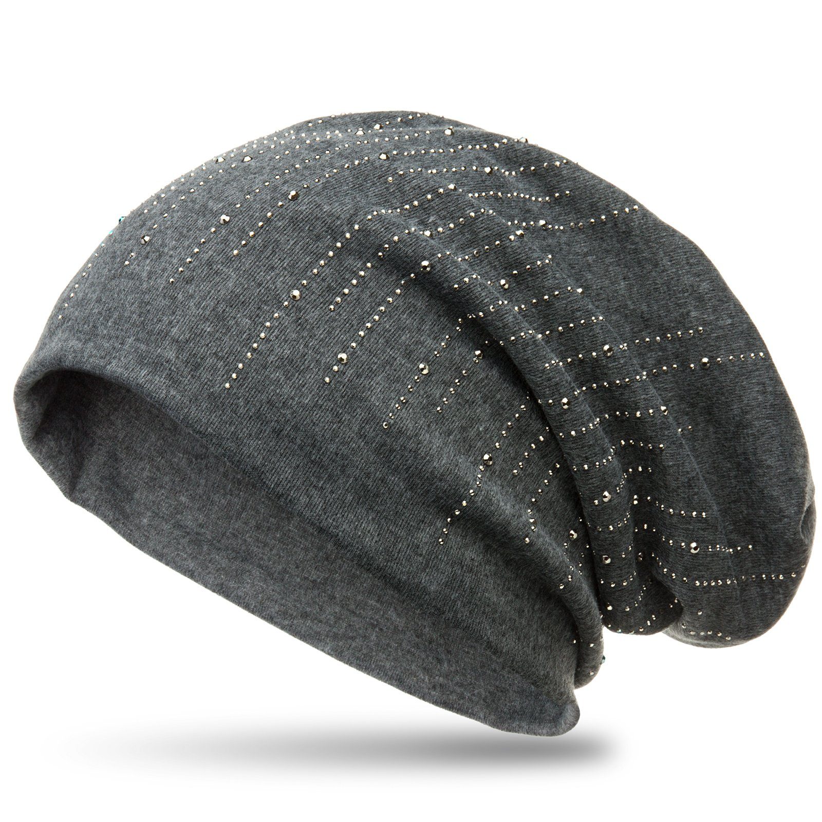 Caspar Beanie MU142 Beanie Mütze mit stylischen Strass Streifen und warmem Flanell Stoff dunkelgrau