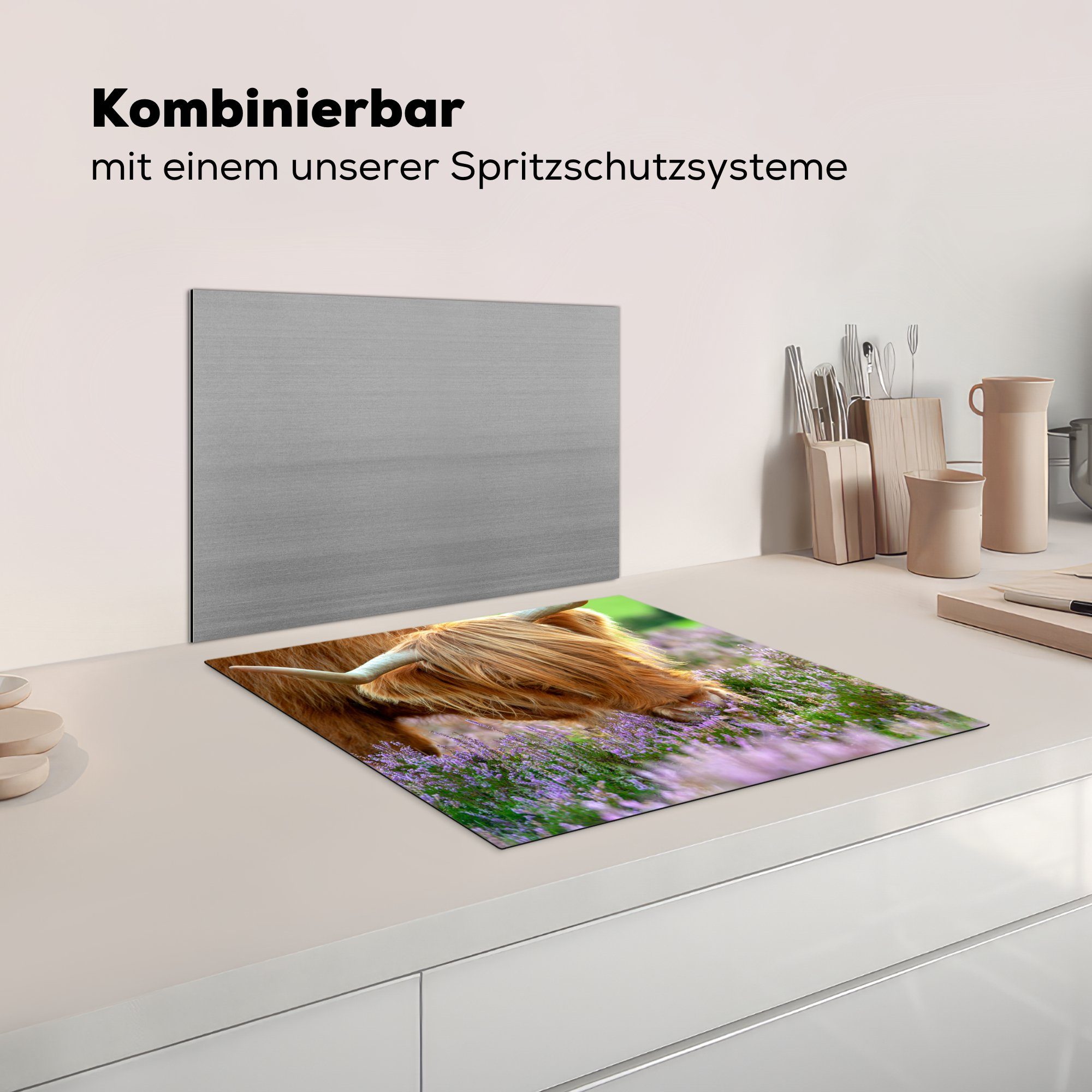 - Highlander Schottische für Vinyl, Herdblende-/Abdeckplatte Heidekraut MuchoWow 59x52 Induktionsmatte (1 cm, tlg), - - küche, Ceranfeldabdeckung Gras die Tiere,