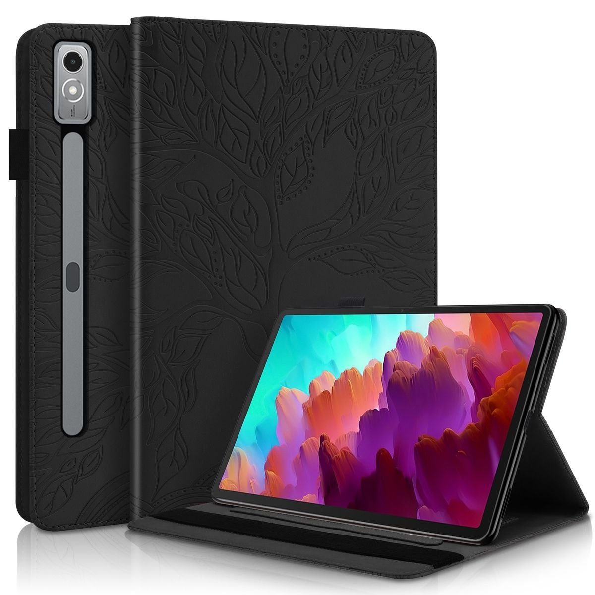 Wigento Tablet-Hülle Aufstellbare Kunstleder Tasche Baum Motiv für Lenovo Tab P12 12.7 Zoll