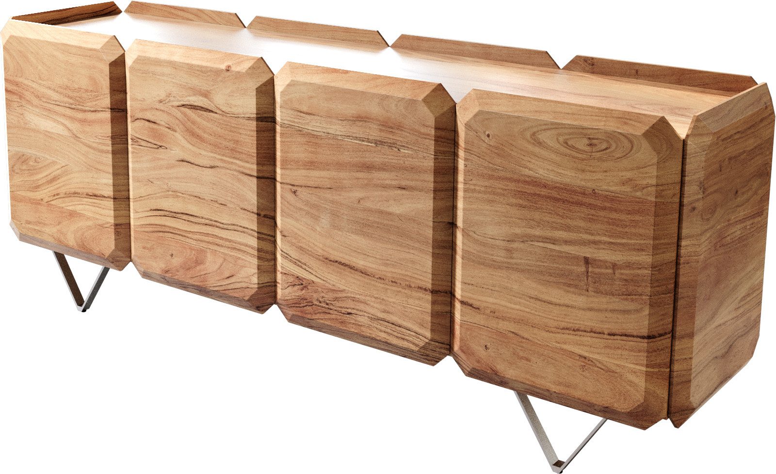 DELIFE Sideboard Kiano, Akazie Natur 175 cm 4 Türen V-Fuß Edelstahl Raumteiler