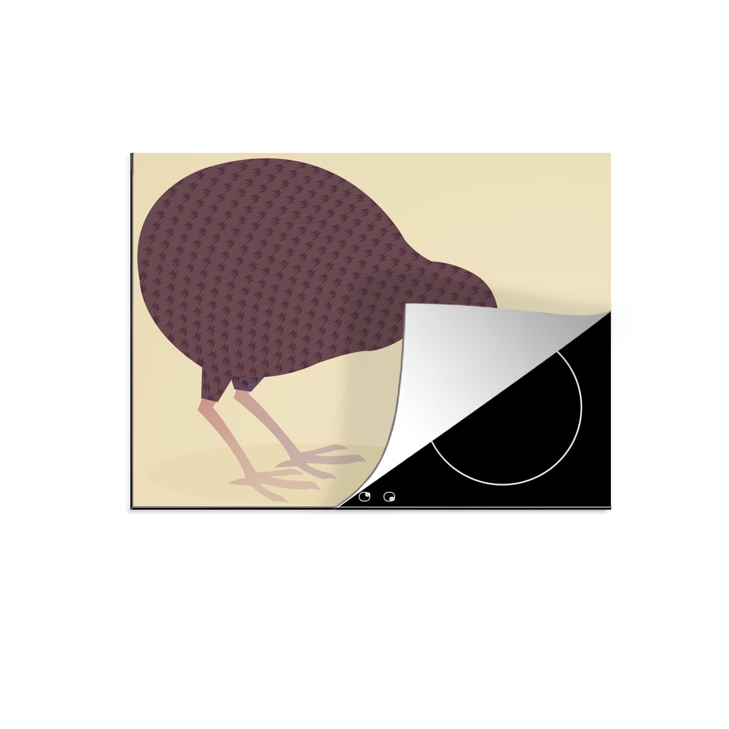 MuchoWow Herdblende-/Abdeckplatte Illustration eines Kiwis neben einem Kiwi-Vogel, Vinyl, (1 tlg), 70x52 cm, Mobile Arbeitsfläche nutzbar, Ceranfeldabdeckung
