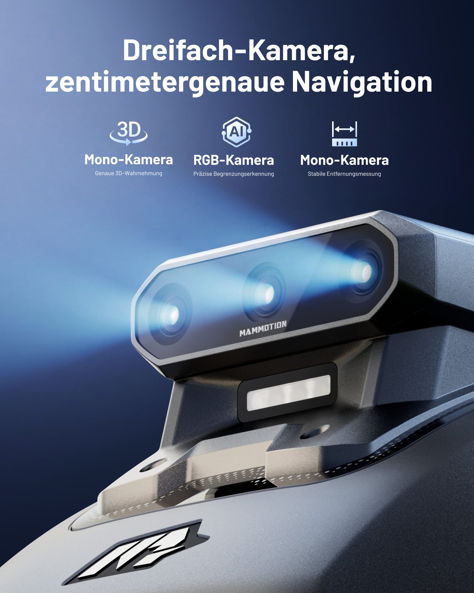 Mammotion Rasenmähroboter YUKA Mini 2 800 Mähroboter ohne Begrenzungskabel, bis 800 m² Rasenfläche, Triple-Kamera mit KI-Vision, DropMow, Auto-Mehrzonen-Kartierung, APP