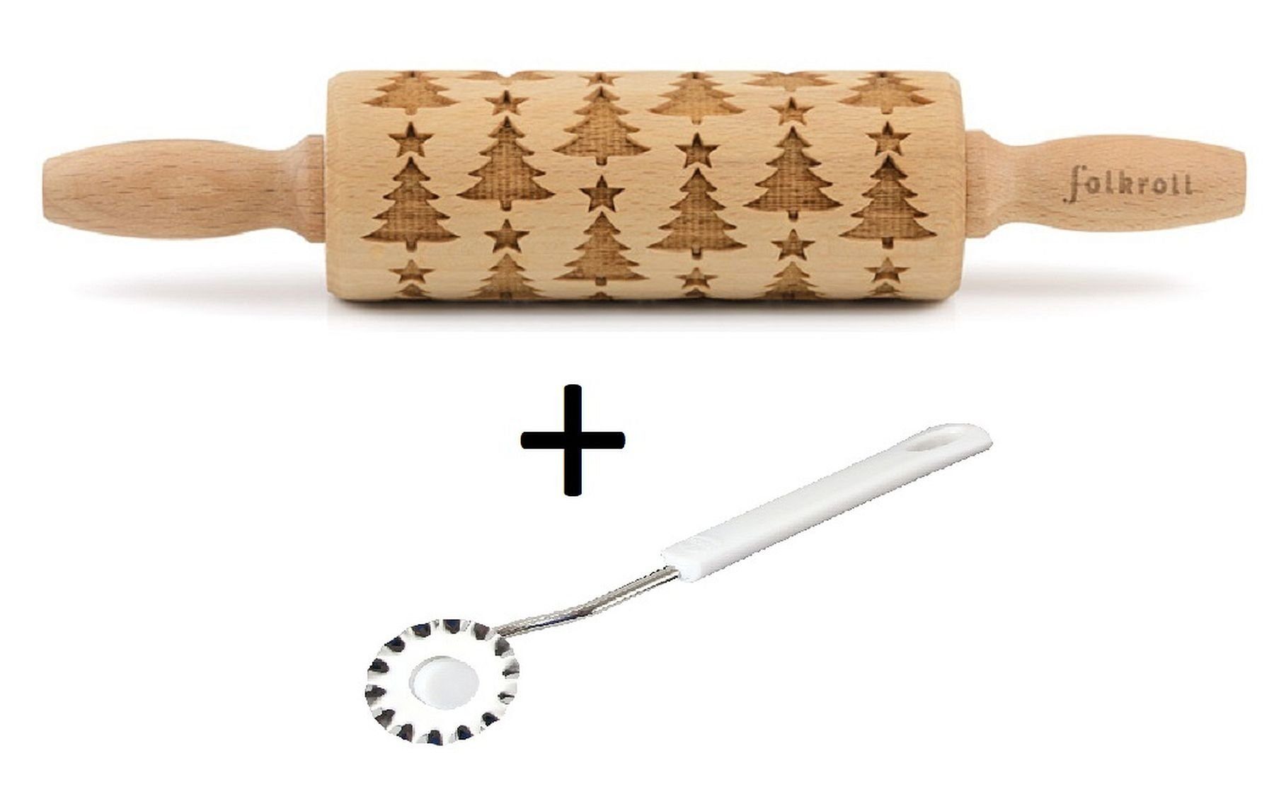 folkroll Backform Folkroll Motiv Teigrolle Teigroller Weihnachtsbaum 23cm mit