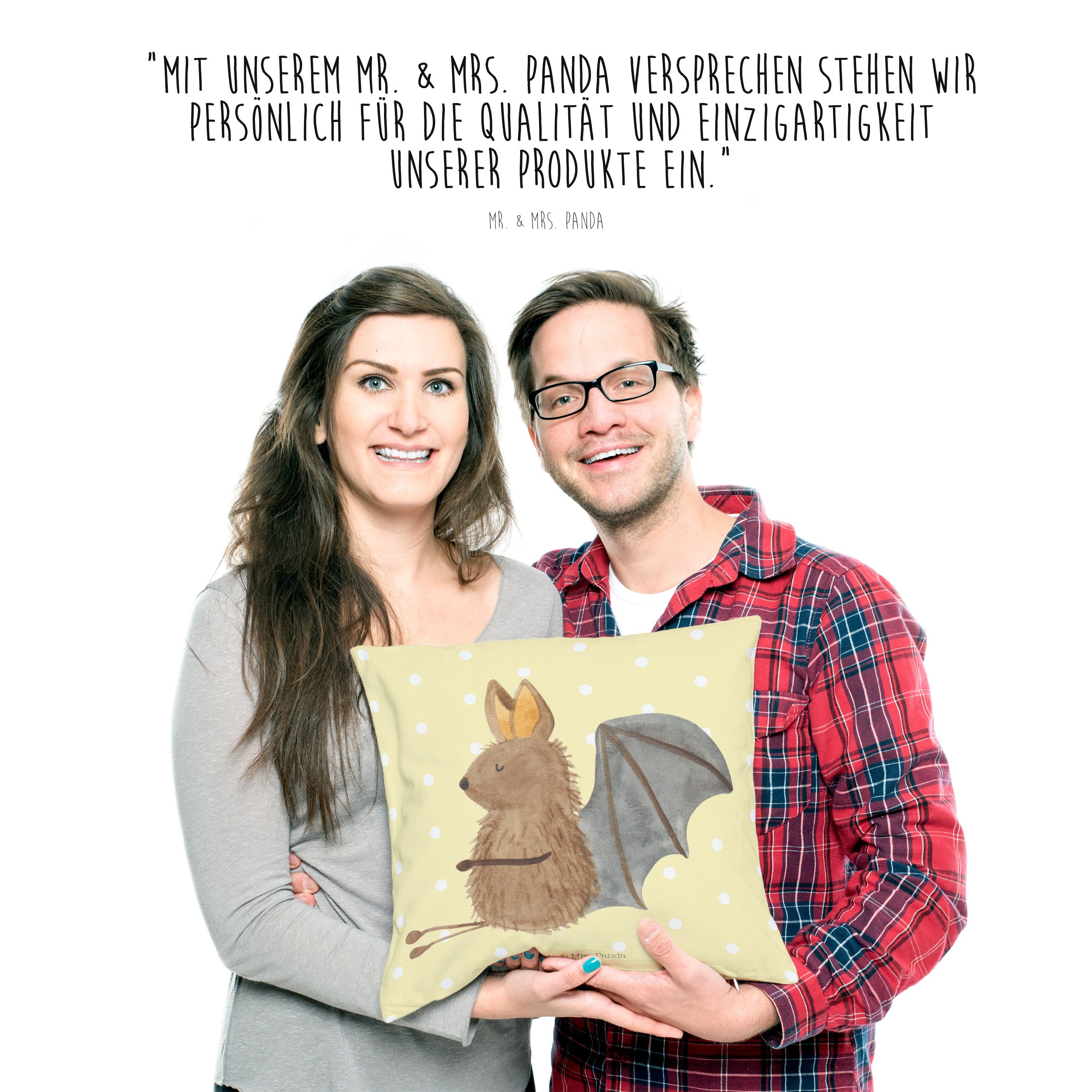 Mr. & Mrs. Panda Fledermaus lustig - süße sitzend - Dekokissen Geschenk, Tiermotive, Pastell Gelb