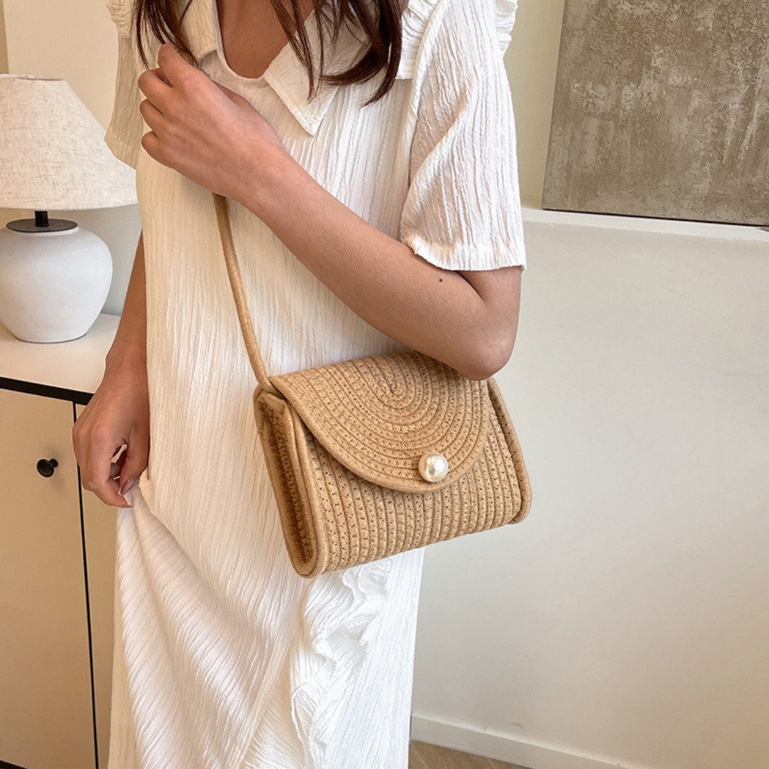 Bwecuy Umhängetasche Strohtasche Damen Boho Handytasche Vintage Strandtasche Clutch, Strand Handtasche Crossbody Tasche für Damenreisen und Urlaub