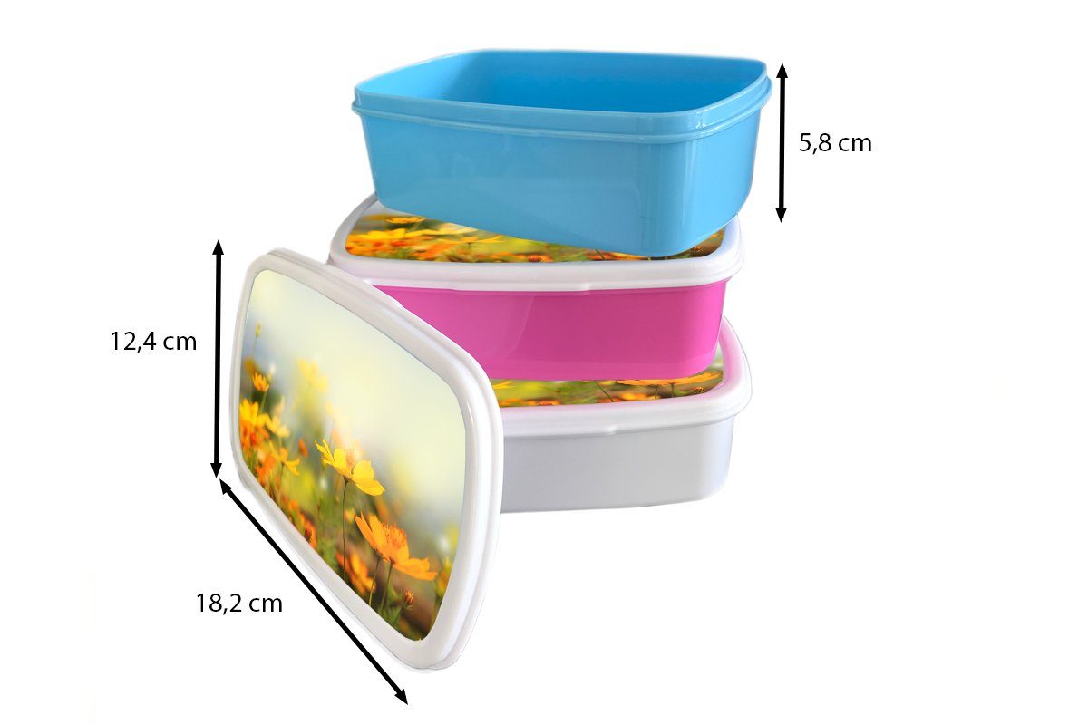Kinder und Kunststoff, Mädchen Brotbox und Jungs MuchoWow Blumen Landschaft (2-tlg), - Lunchbox für Erwachsene, weiß Brotdose, - Gelb, für