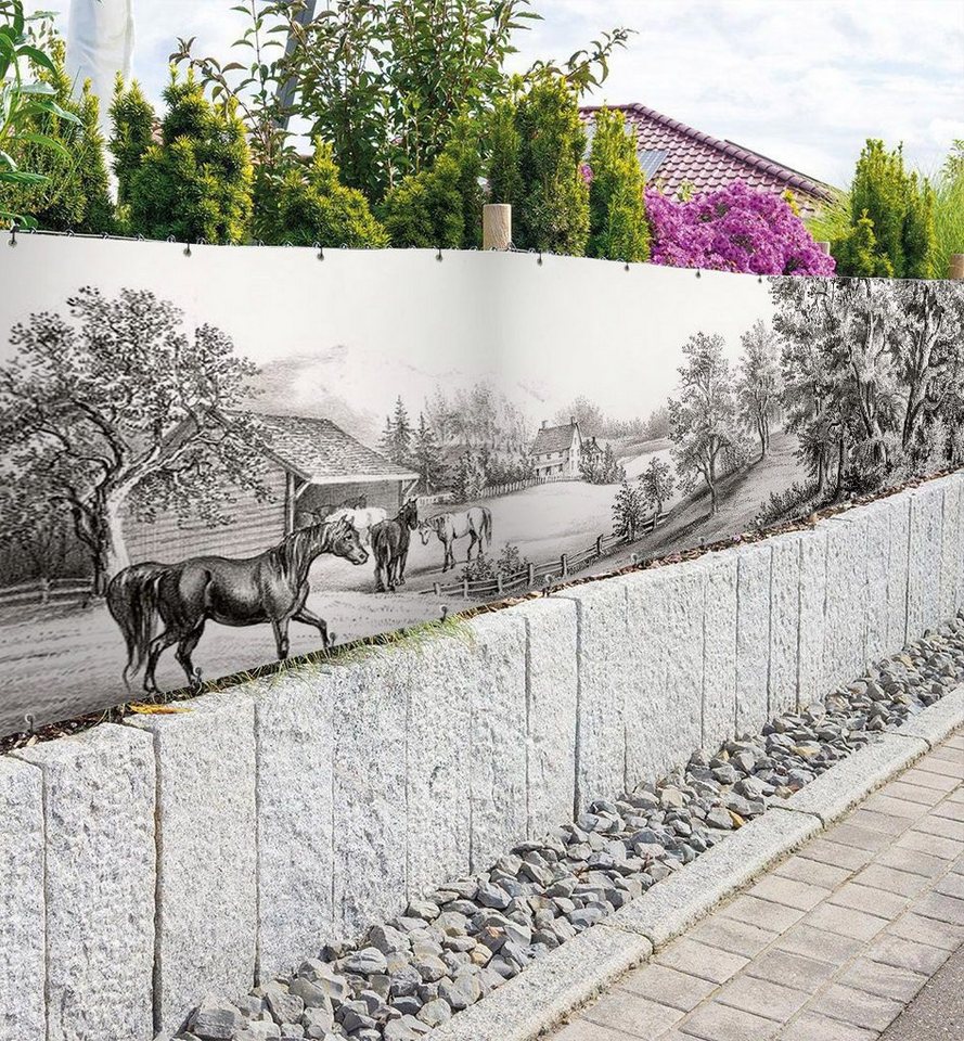 Thumbnail - MyMaxxi Sichtschutzzaunmatten Zaunbanner Pferde auf der Heide Sichtschutz Garten Zaun