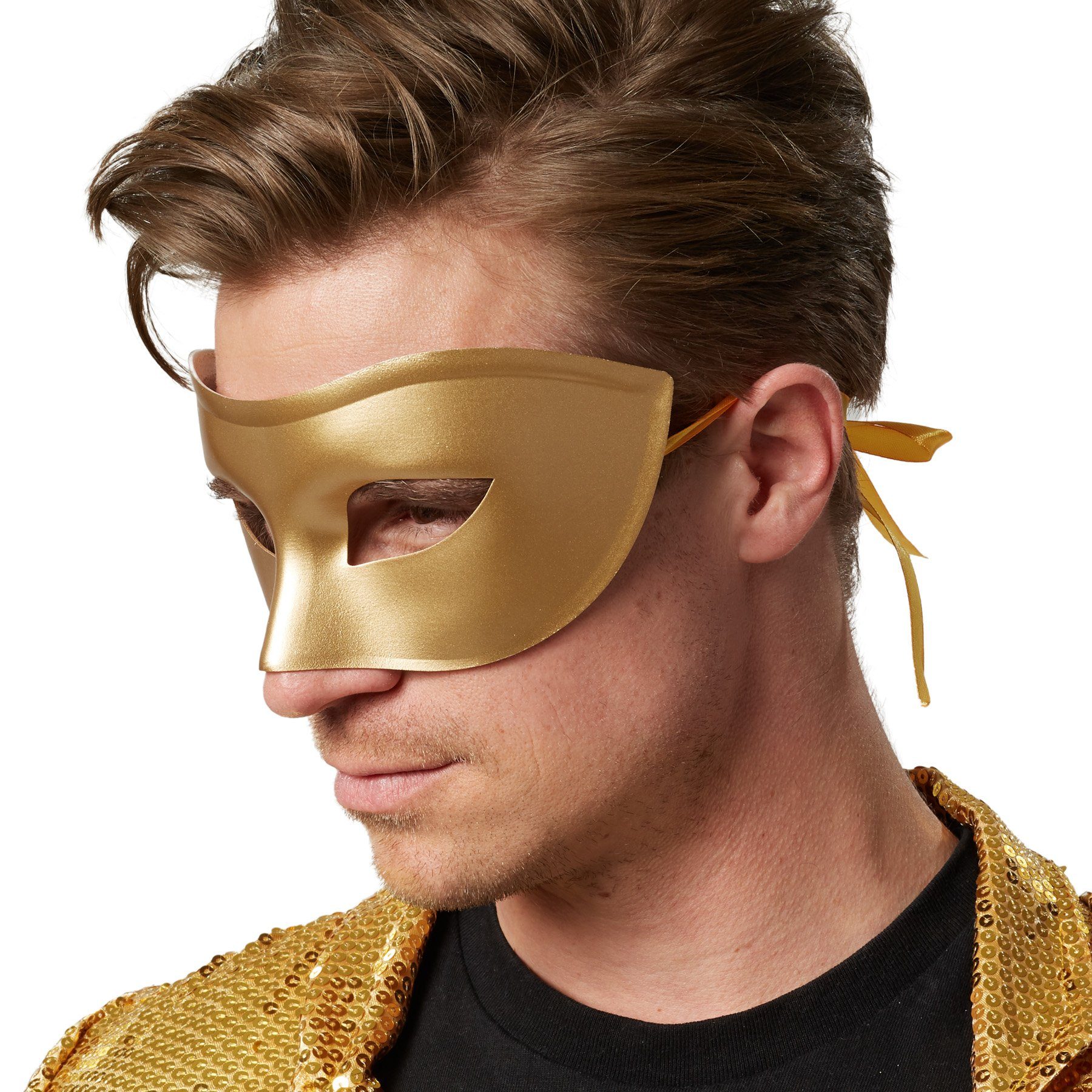 dressforfun Kostüm Faschingskleidung/Maskeradenverkleidung, in gold, Ca. 18 x 9 cm, Ergänzung zu vielen Outfits, Zwei feine Satin-Bänder bindbar, Ca. 40 g