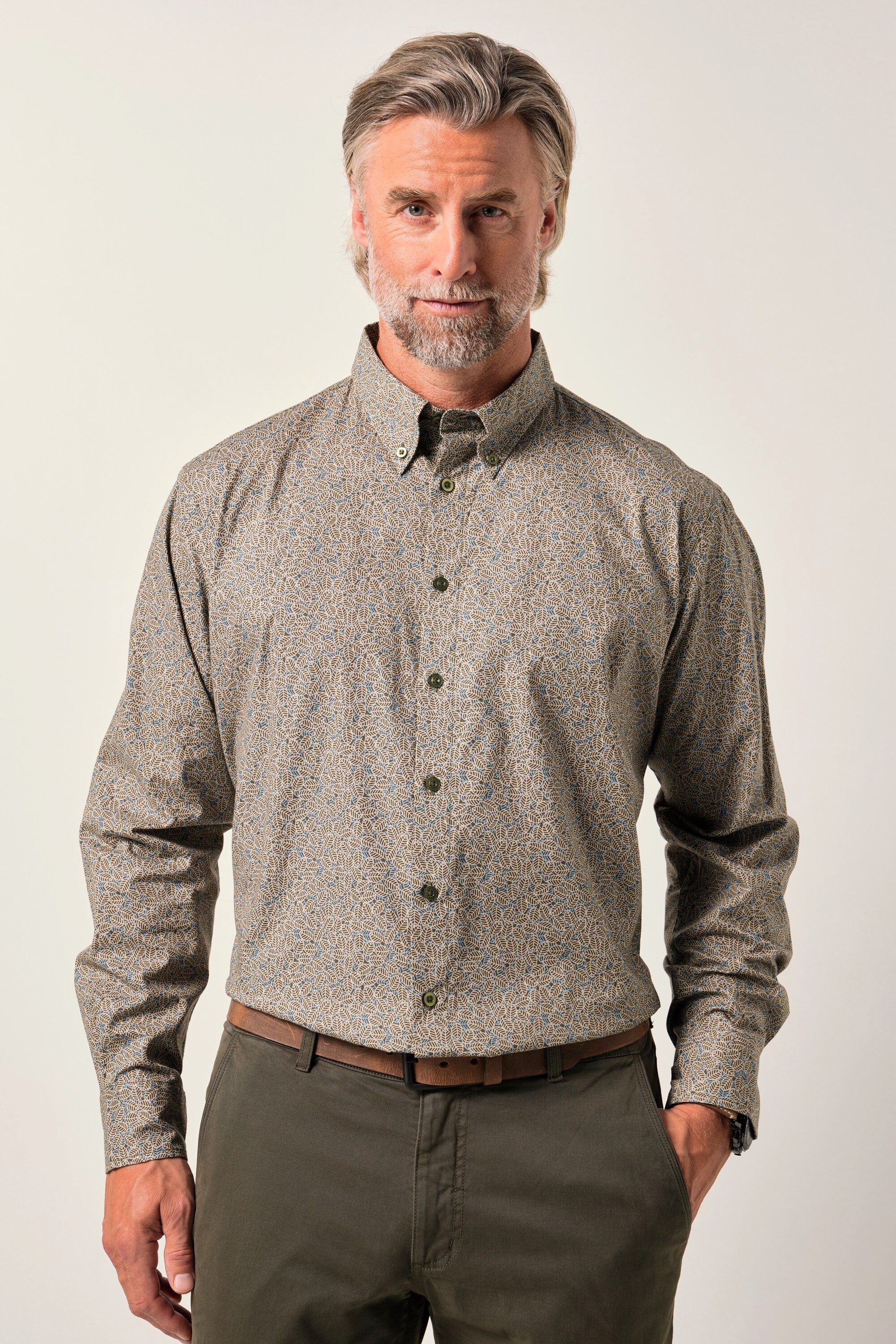 Boston Park Businesshemd Hemd Langarm Buttondown-Kragen Alloverprint