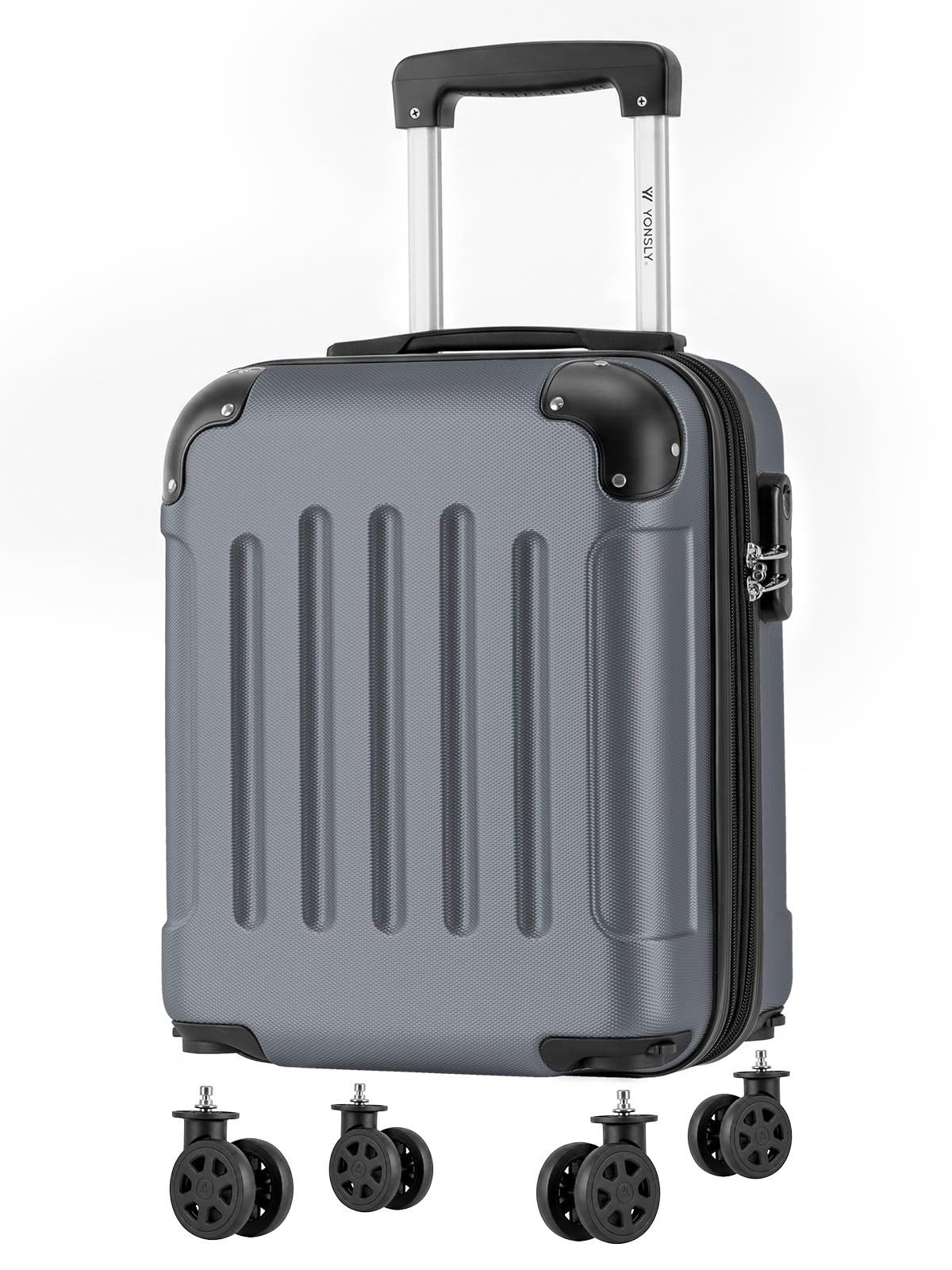 YONSLY Handgepäckkoffer Kabinenkoffer Reisekoffer Trolley mit abnehmbaren Rollrädern, 4 Rollen, ABS-Hartschale mit Zahlenschloss und ergonomischem Gummigriff