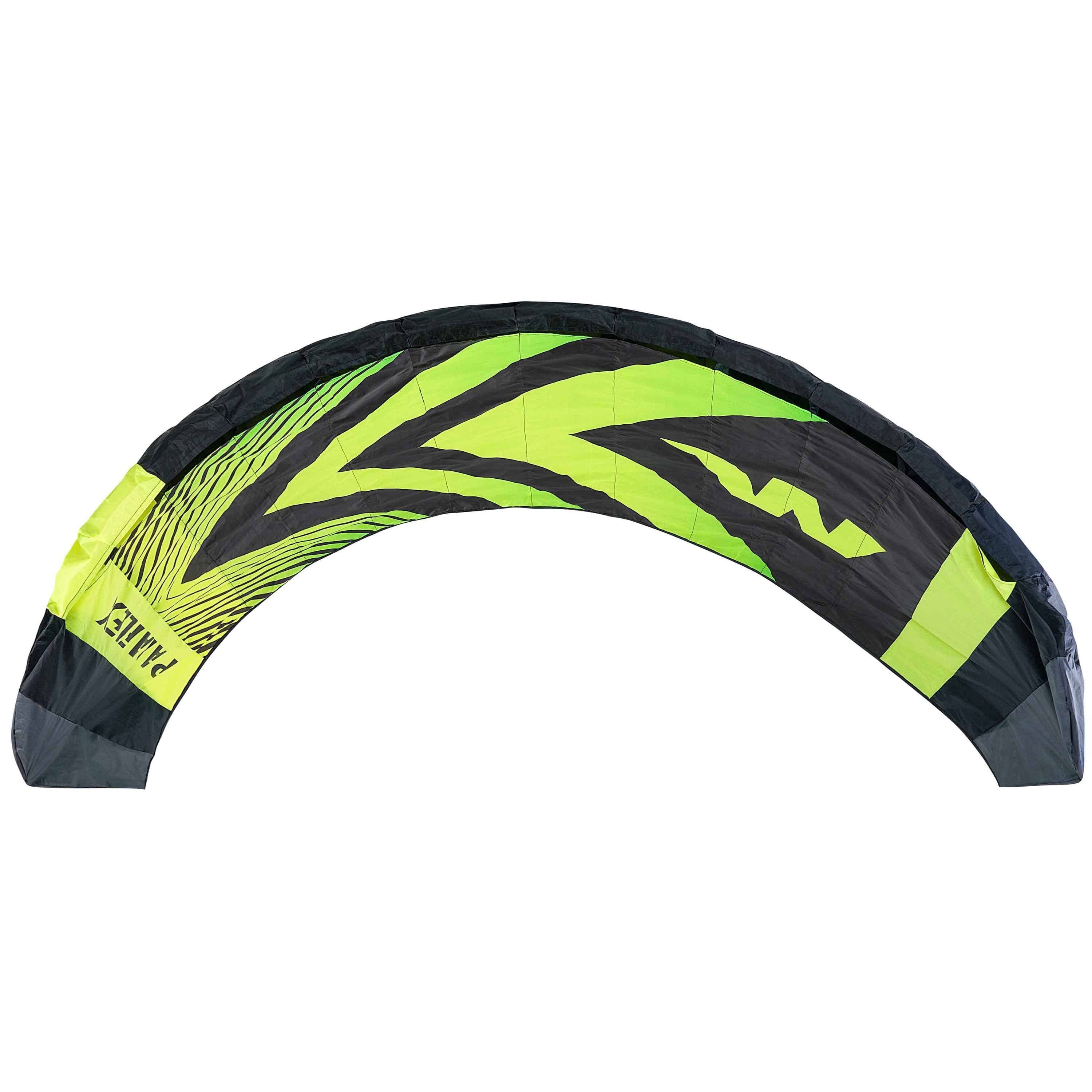 Wolkenstürmer Kite Paraflex Trainer 3.1 Powerkite 2,8 m² Ready to Fly, (Vierleiner Drachen 310 cm für Landkiten und Snowkiten, 2,8 m², 1-tlg), Kitesurf Lenkmatte (schwarz-gelb) mit Trainerbar und Leinen