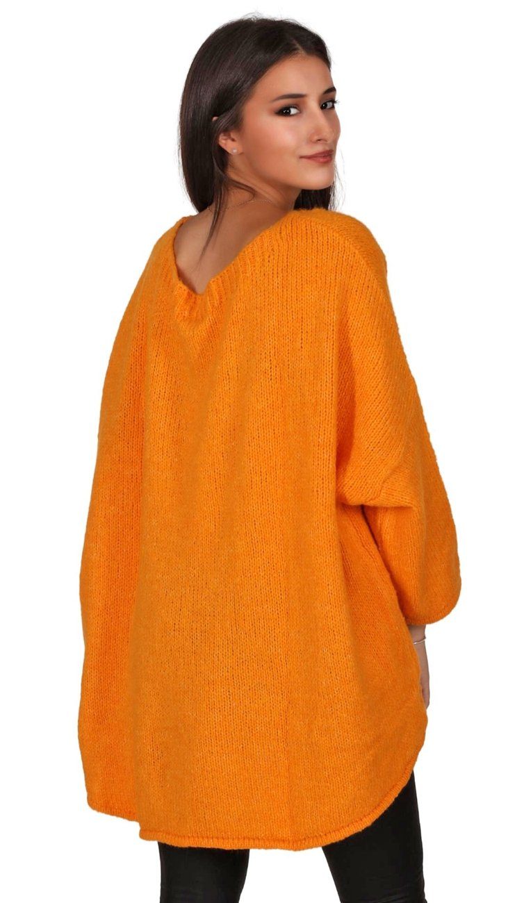 Oversize Strickpullover Moda im asymmetrischer "Adriana" Orange Charis Schnitt Look