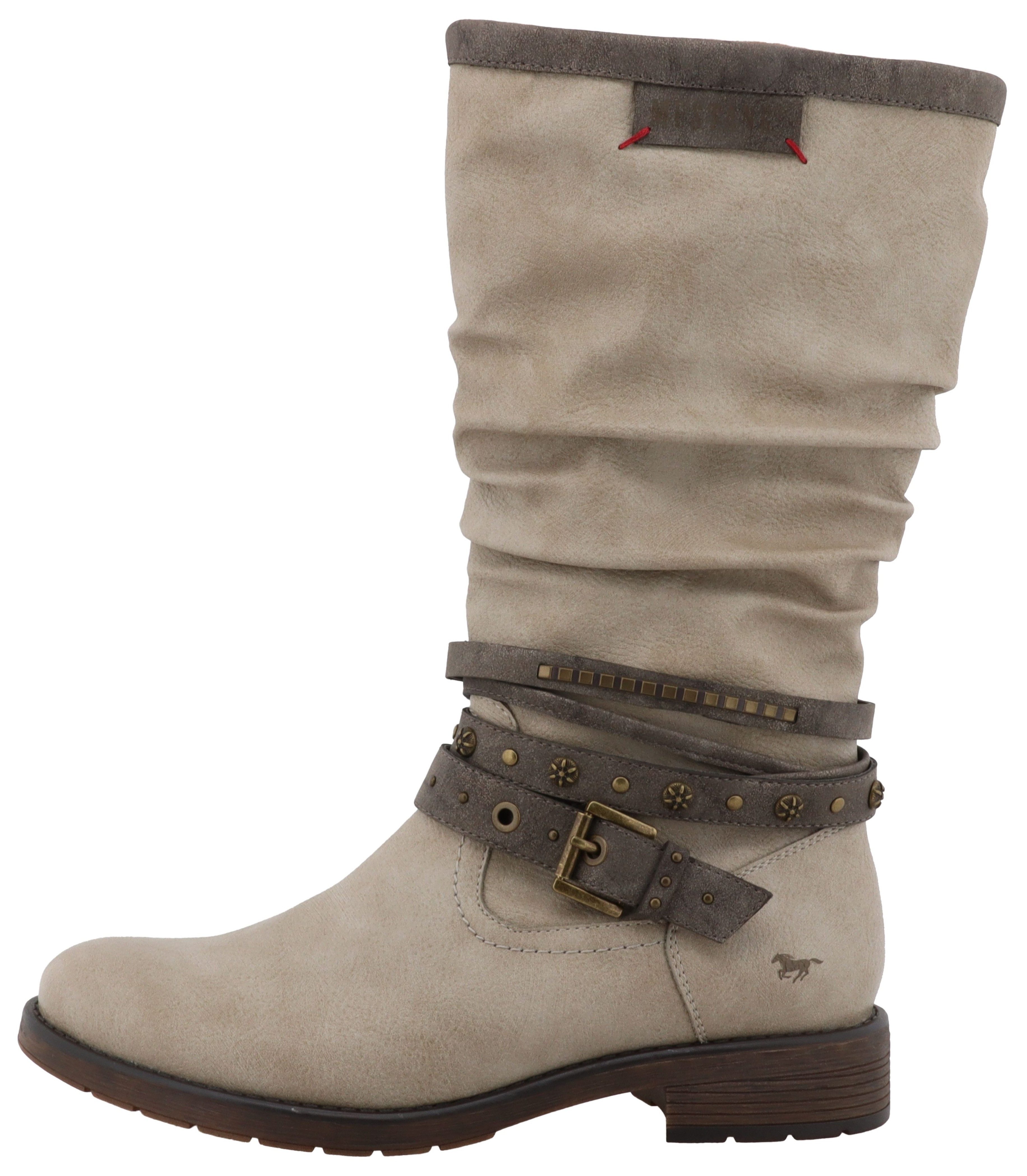 Mustang Shoes Elfi Winterstiefel Stiefel mit Zierriemchen und Blockabsatz