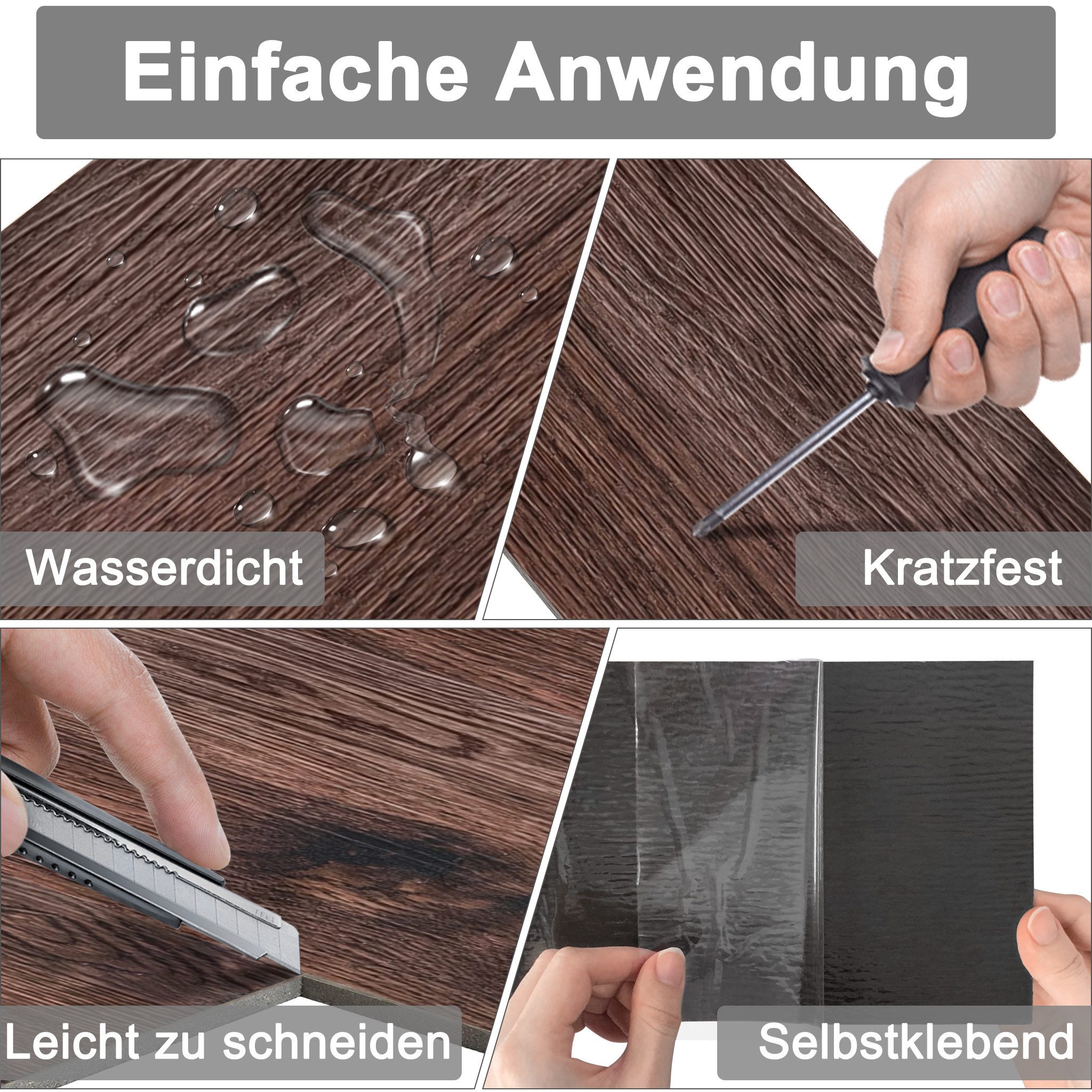 FIVMEN Vinylboden PVC Bodenbelag Selbstklebend, Holzmaserung Dielen, Bodenfliesen, 18/36 Stück, 2.51/5.2 m² Schneidbar Fliesen für Schlafzimmer, Küche – Bild 4 von 5