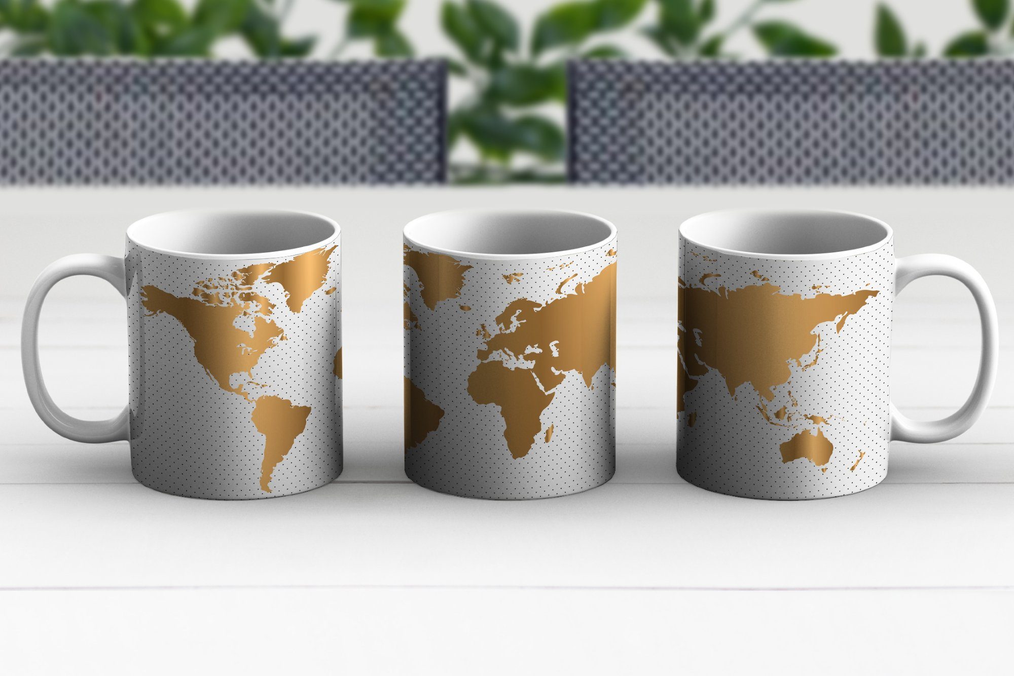 MuchoWow Tasse Weltkarte - Gold - - Jungen Mädchen, Kaffeetassen, Teetasse, Teetasse, - - Becher, Keramik, Pünktchen Geschenk Kinder