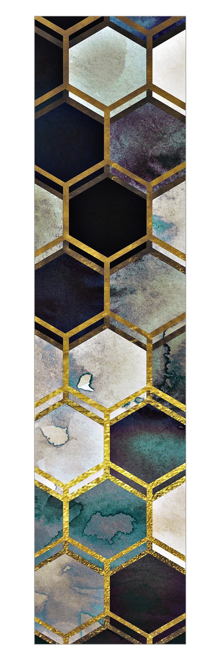 Bilderdepot24 Schiebegardine Flächenvorhang blickdicht Hexagonträume Aquarell Gold, (1 St), halbtransparent, Wohnzimmer große Flächengardine lichtdurchlässig für Klemm-System