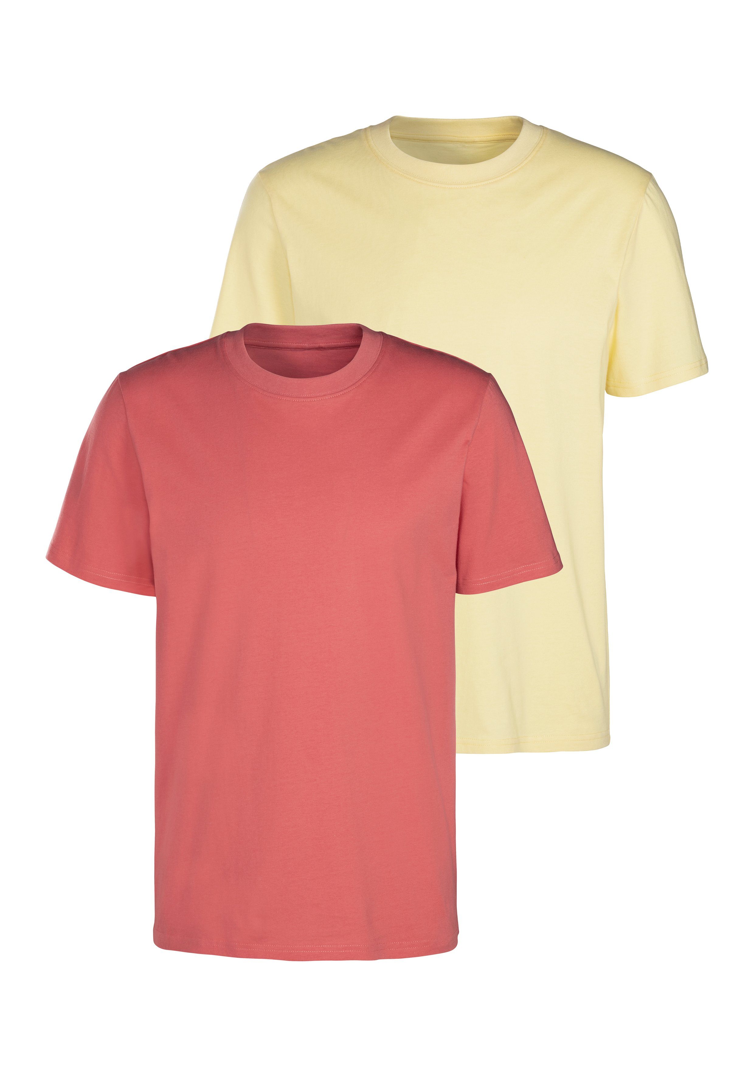 T-Shirt ein / in klassischer koralle Form gelb KangaROOS Must-Have (2er-Pack)