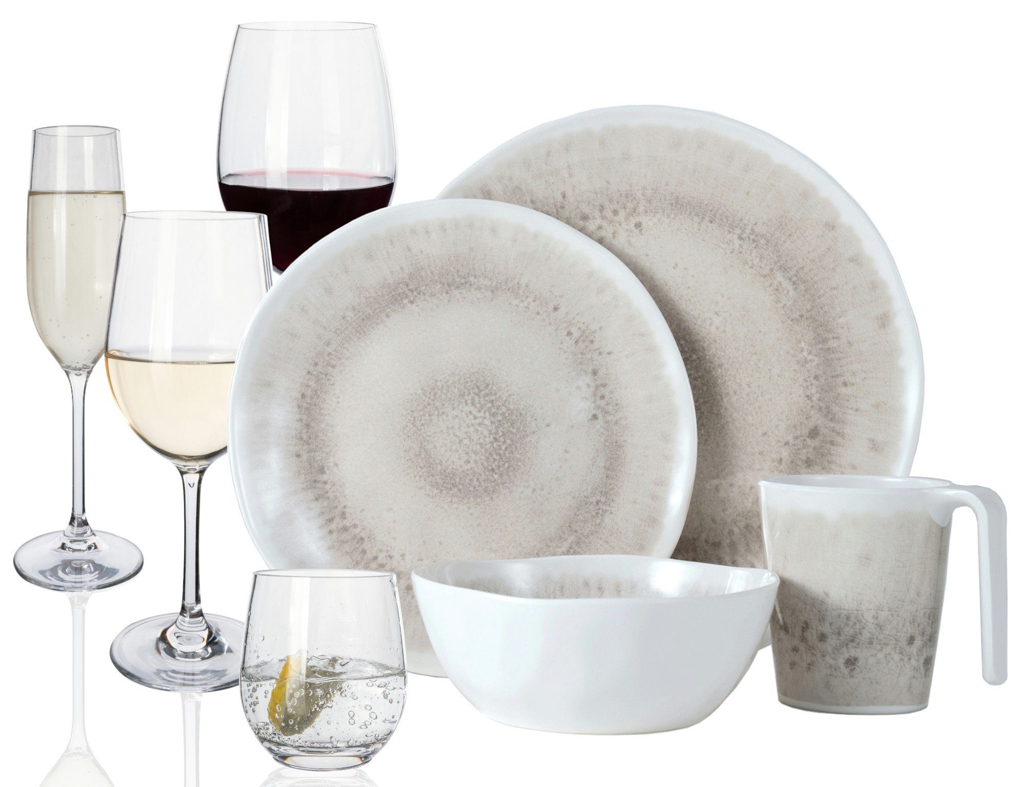 Moritz Geschirr-Set Camping Geschirr Set 4 Personen Amboss 16 Teilig + 16 Tiamo Gläser