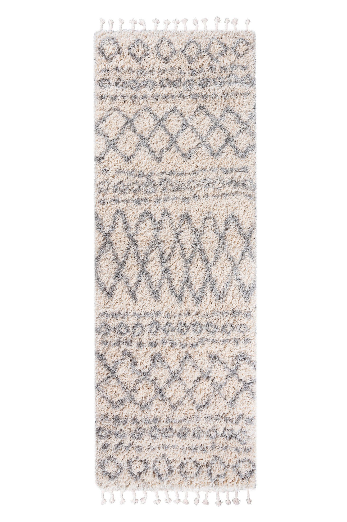 Mazovia Дорожка Дорожка Hochflor Shaggy für Wohnzimmer - Höhe 35 mm Fransen Creme, 70 x 200 cm, Pflegeleicht, Boho - look, Langflor, Rechteckig, Weich