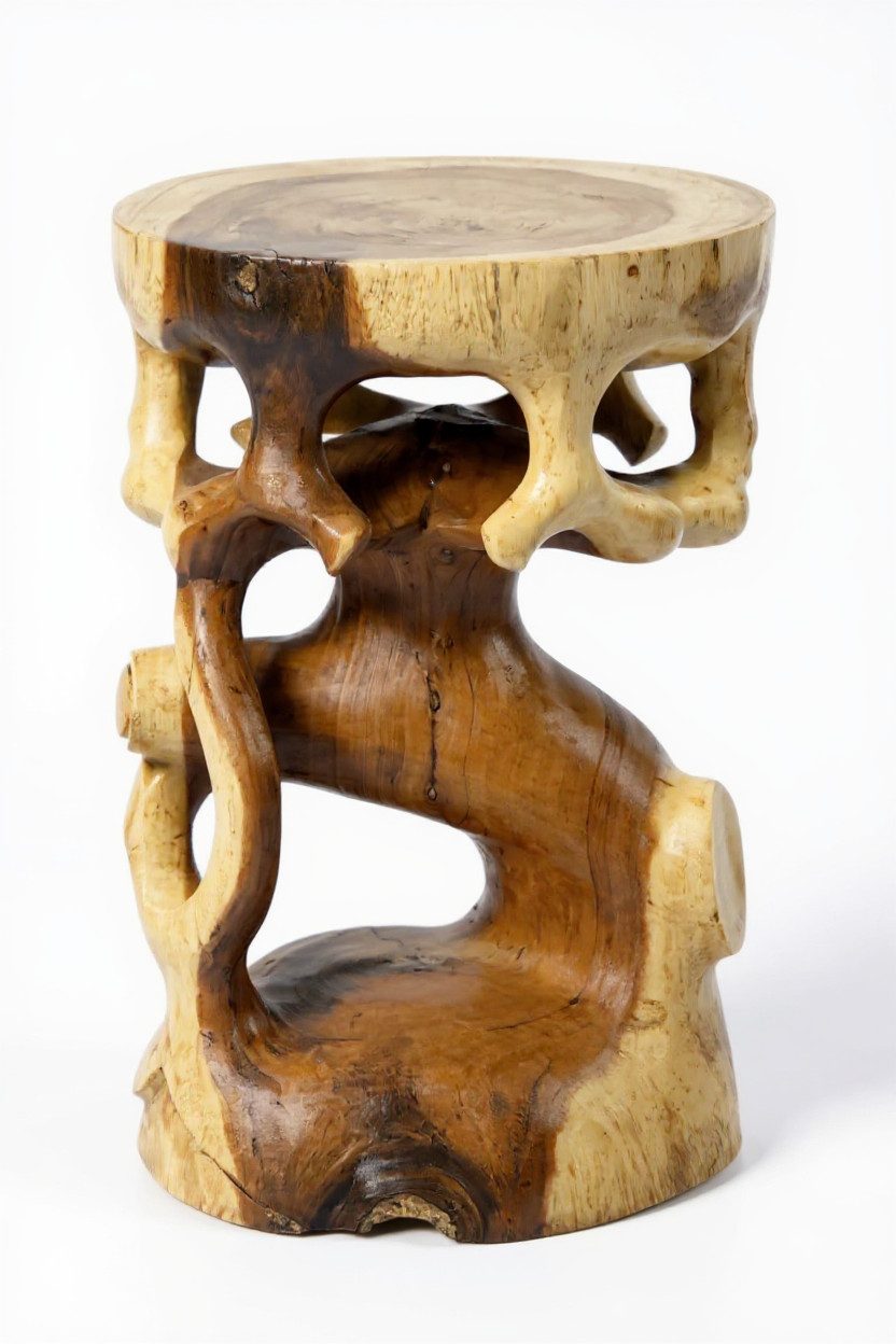 FaHome Beistelltisch Holzhocker Rund - Beistelltisch Holz Hocker - Couchtisch – Bild 5 von 5