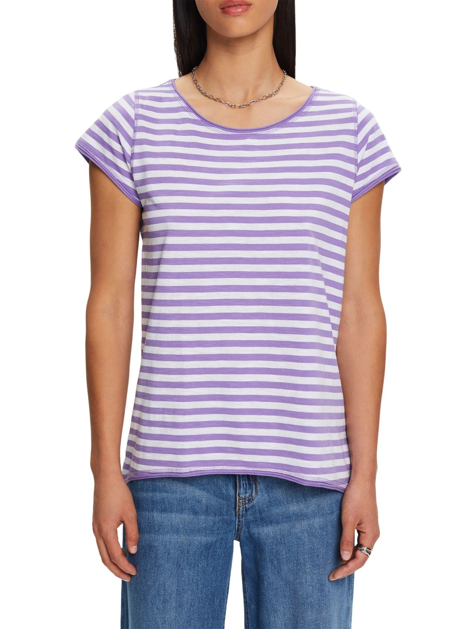 (1-tlg) mit Streifen-T-Shirt PURPLE T-Shirt Rollkanten Esprit
