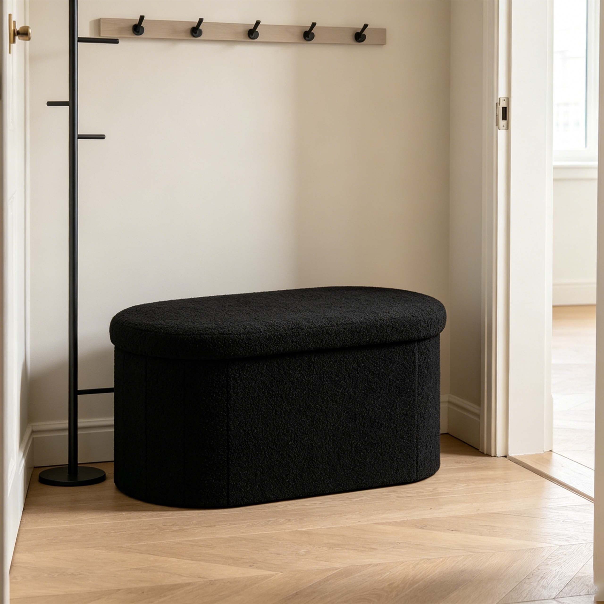 relaxdays Sitztruhe Sitzbank aus Teddystoff (1-St), schwarz – Bild 3 von 5