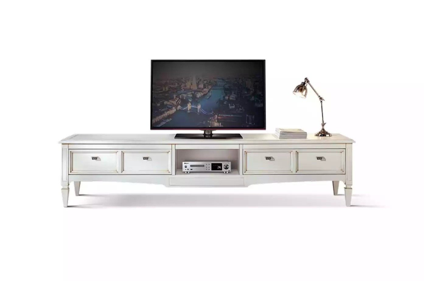 TV-Schrank Weißes Holz-Sideboard im modernen Art Deco-Stil mit Stauraum