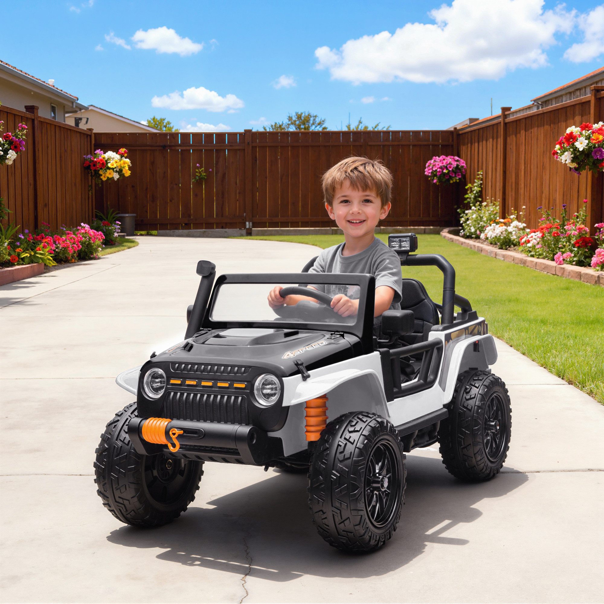 AIYAPLAY Elektro-Kinderauto mit 2 Motor, Belastbarkeit 100 kg, (1-tlg), mit Eltern-Kind-Sitz, 4 gefederten Rädern, für 3-8 Jahre, Weiß