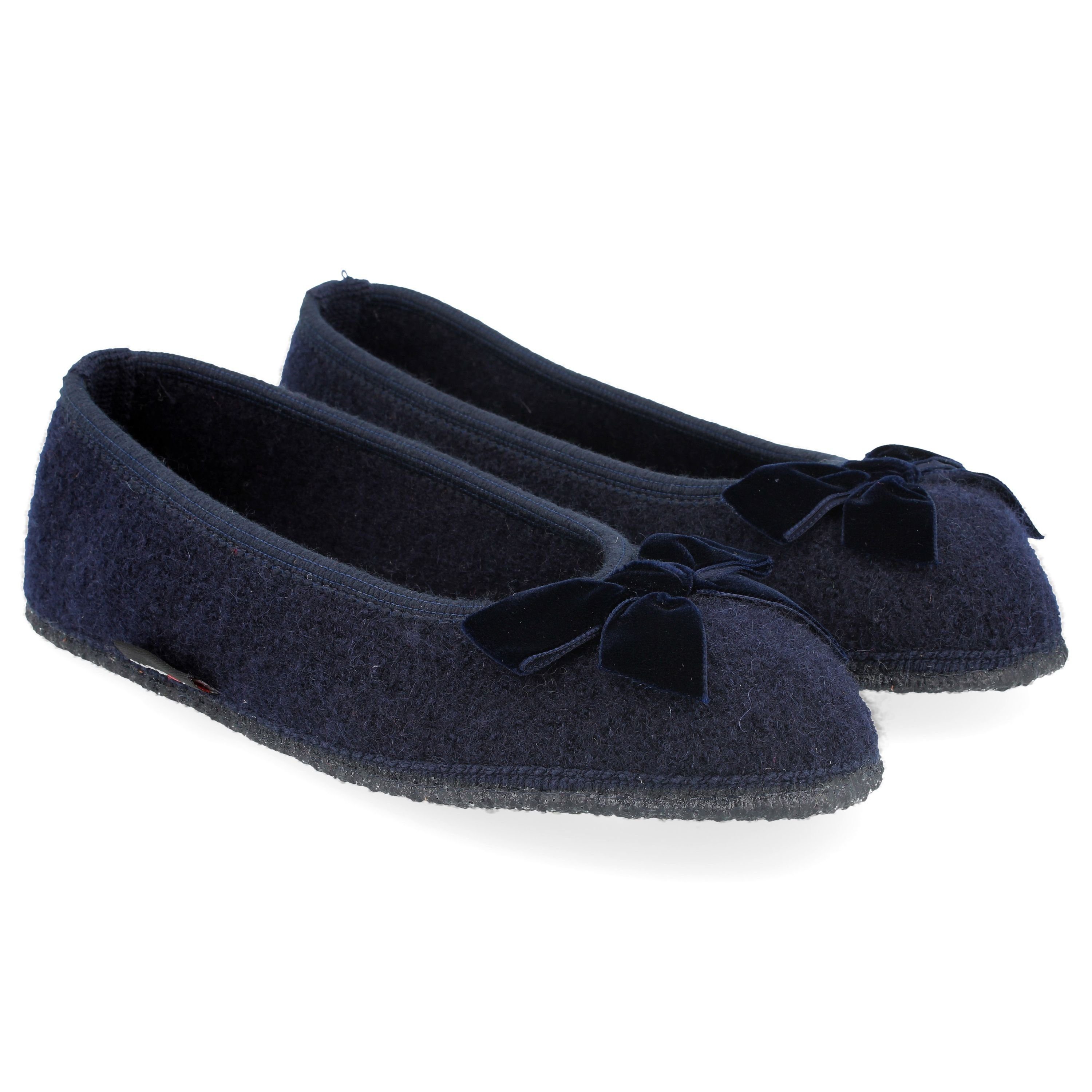 Haflinger Slipper Fiocco Mittelblau aus Wollwalkstoff Hausschuh Filzpantoffel Ballerina Hausschuh