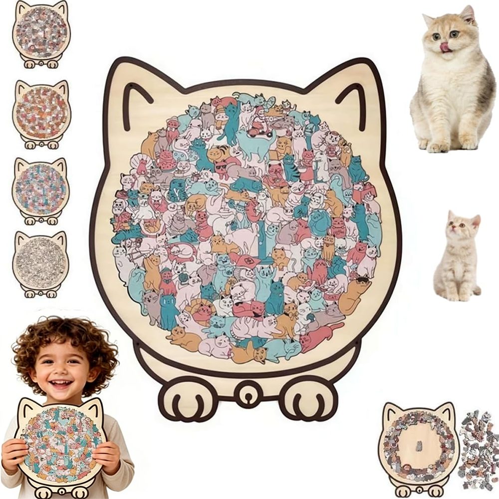 Puzzle 135 Teile Puzzle,Buntes Holzpuzzle in Katzenform,Süßes Katzenpuzzle