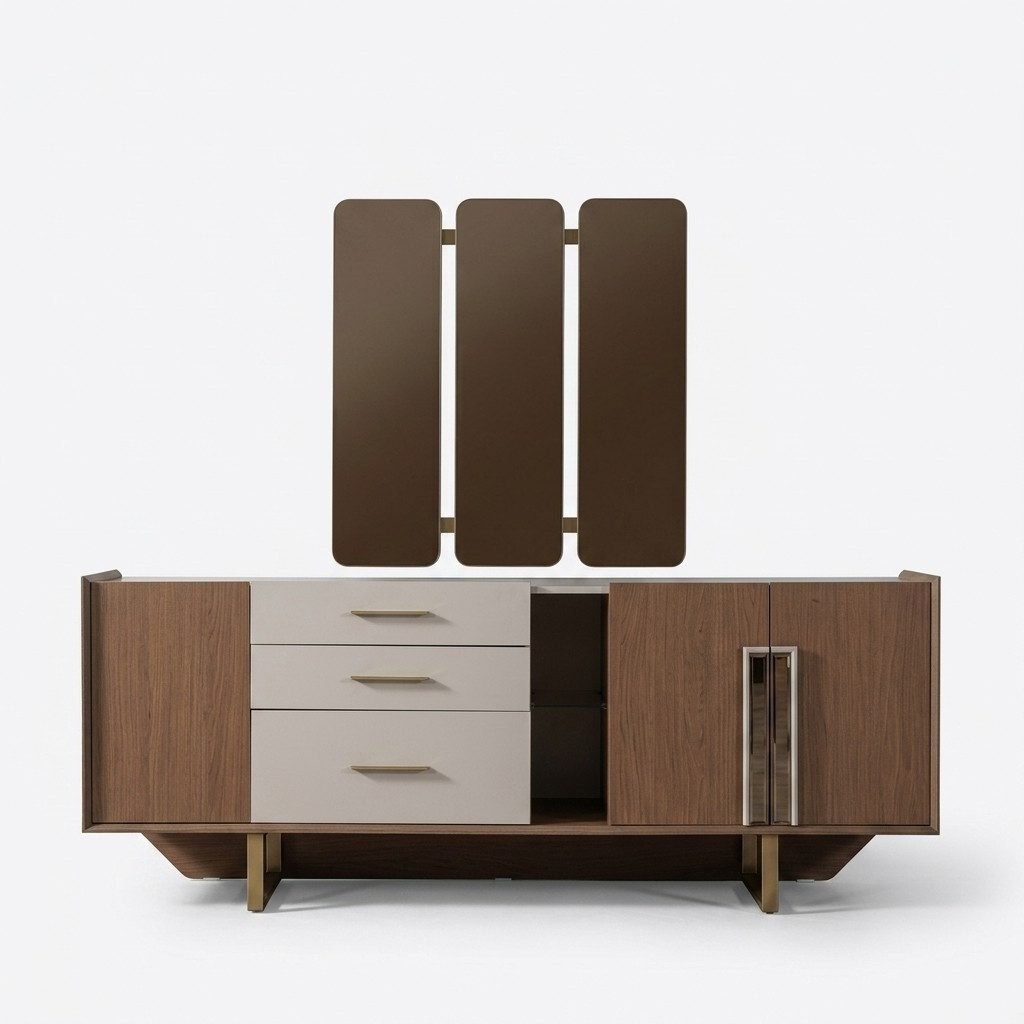 Xlmoebel Sideboard Luxuriöses Holzsideboard mit elegantem Spiegel und Stauraum (Sideboard mit Spiegel, Sideboard mit Spiegel), Hergestellt in Europa