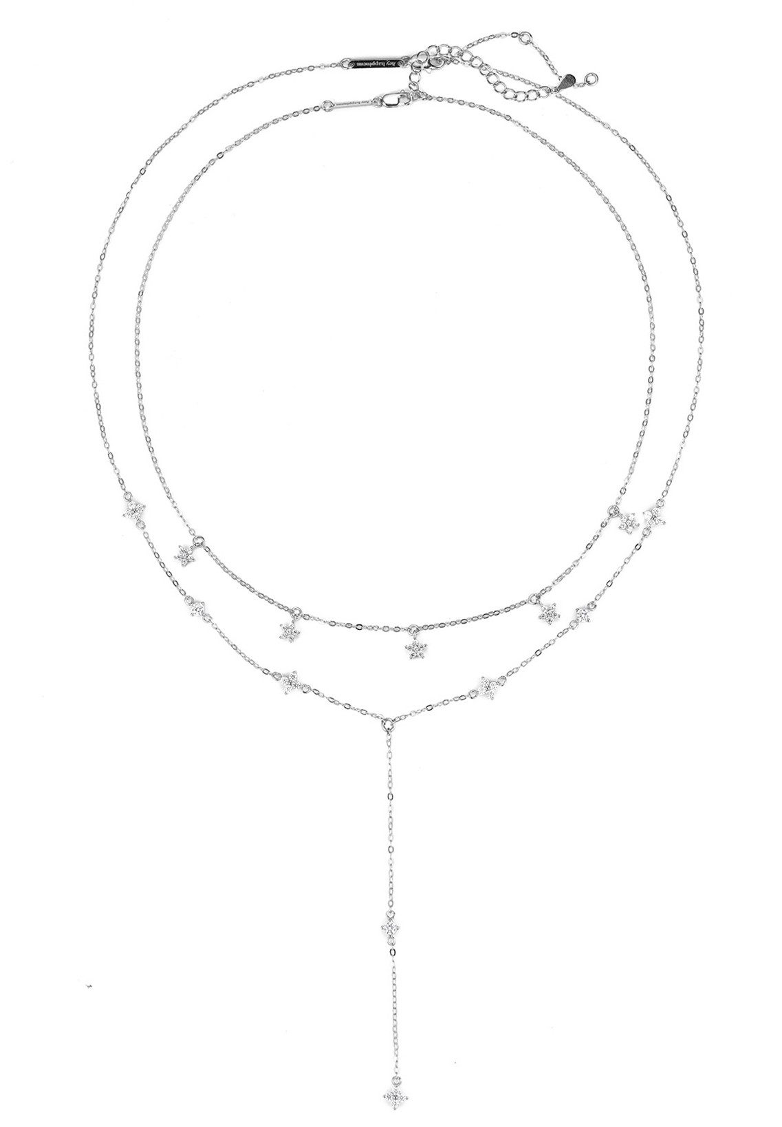 Hey Happiness Charm-Ketten-Set Layer Prächtige Blumen, 925 Silber Damen Halsketten Zirkonia, 18K Gold, 2er Silberketten Anhänger Blüte Kristall klein hängend, Brautschmuck