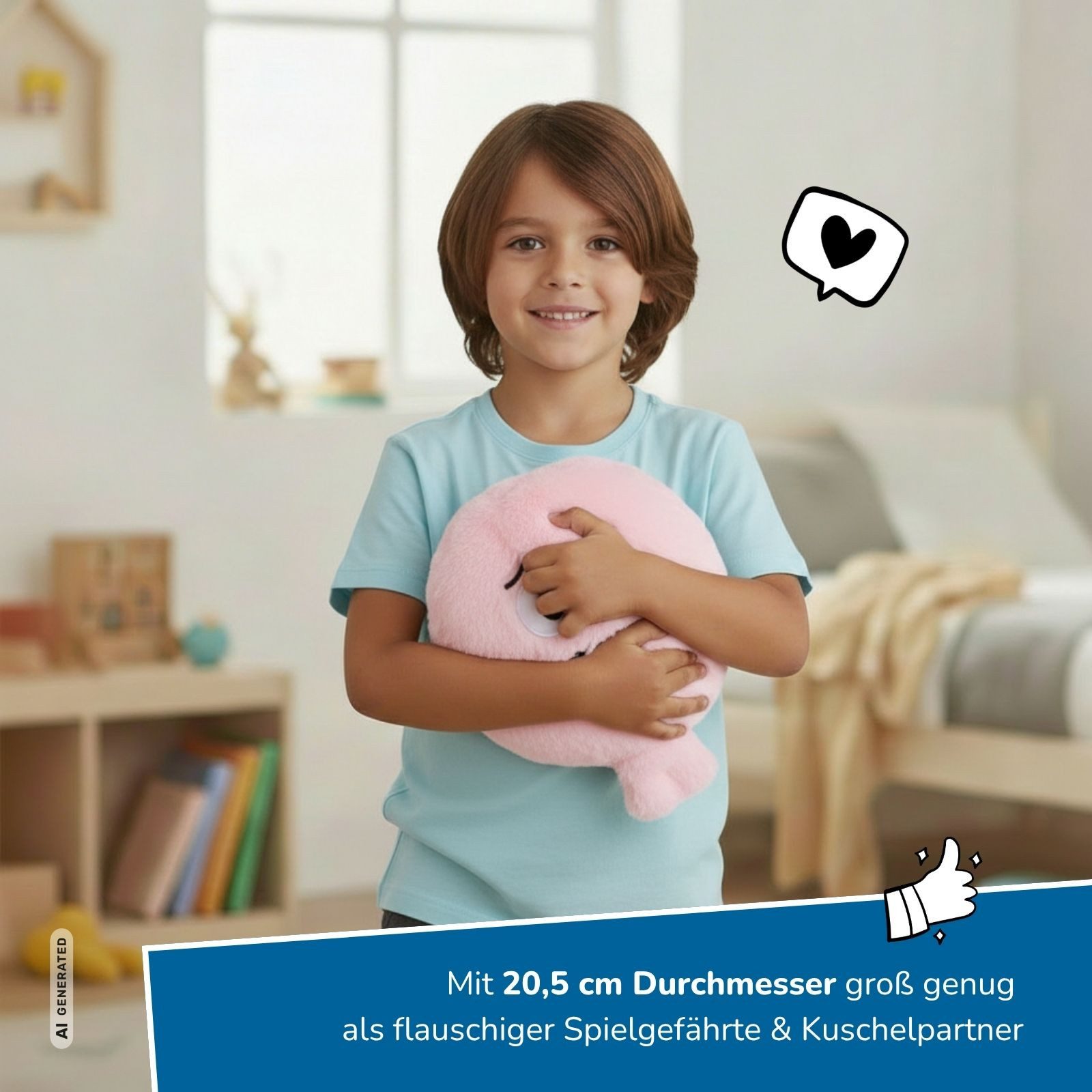 alldoro Kuscheltier XXL Plüsch-Furzkissen Snuggy, großes Pupskissen in Rosa mit Pups-Sound, mit Gesicht, animiert zum Lachen & Reden über Gefühle, für Kinder ab 3