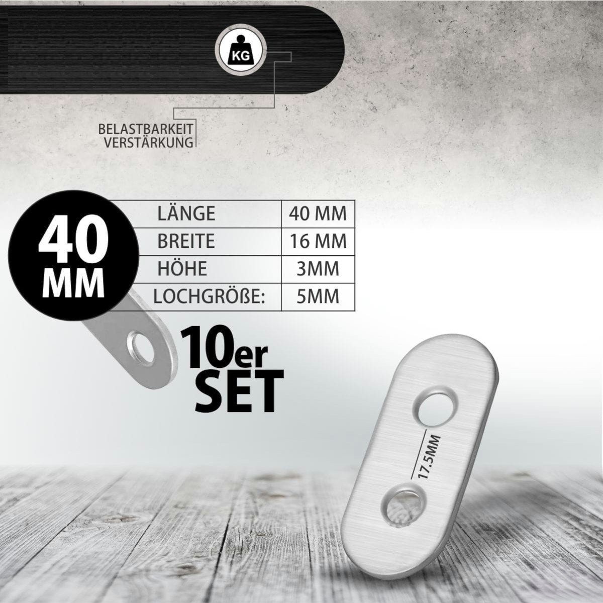 HOOZ Flachverbinder 10er Set Holzverbinder aus Edelstahl mit der Größe 40 mm, verzinkt, (Set)