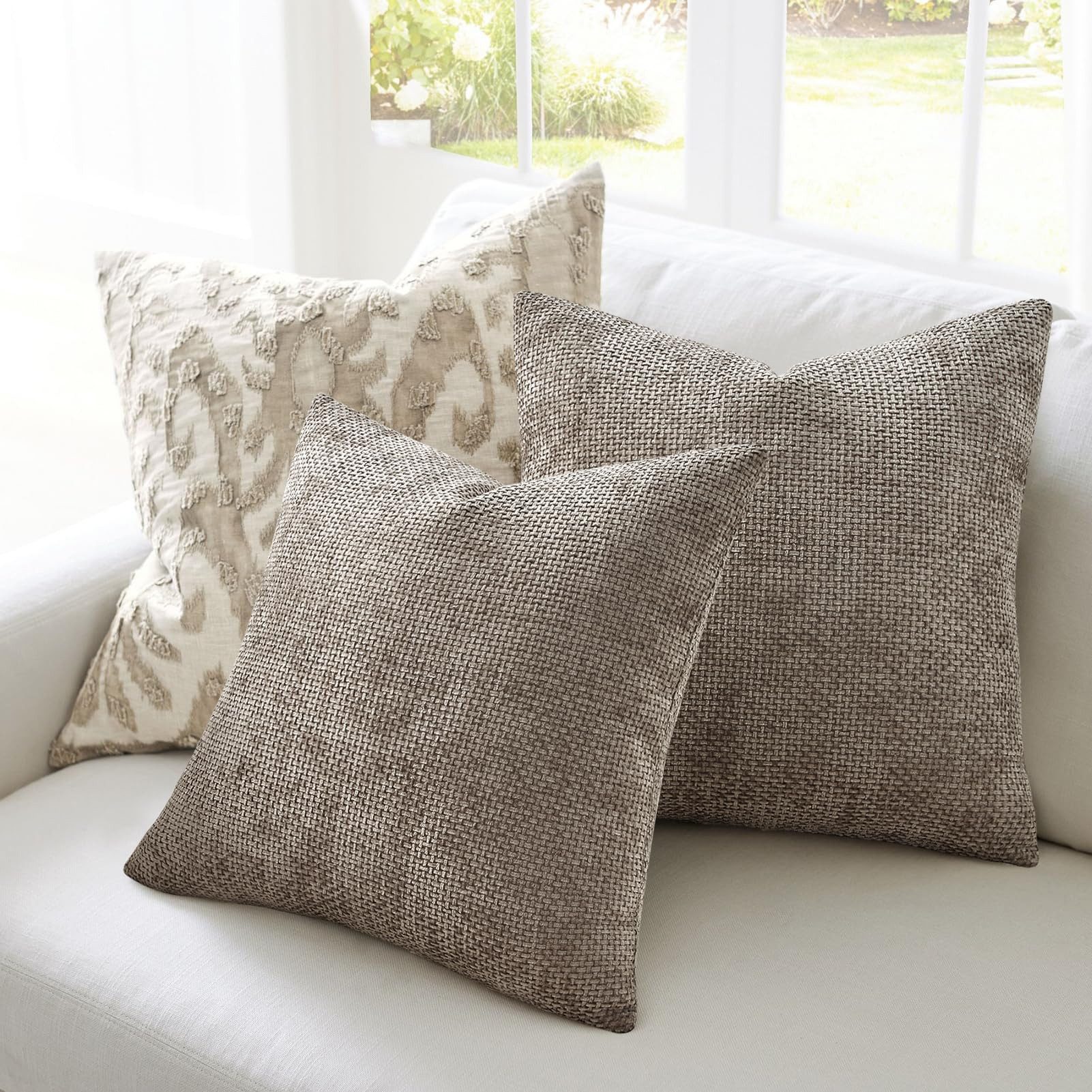Topfinel Kissenbezug 40x40 samt kissenbezüge 50x50 Weich Sofa Deko Rattanstreifen, kissenbezug 4er set gKhaki-Einfarbe Wohnzimmer Kinder Hautfreundlich